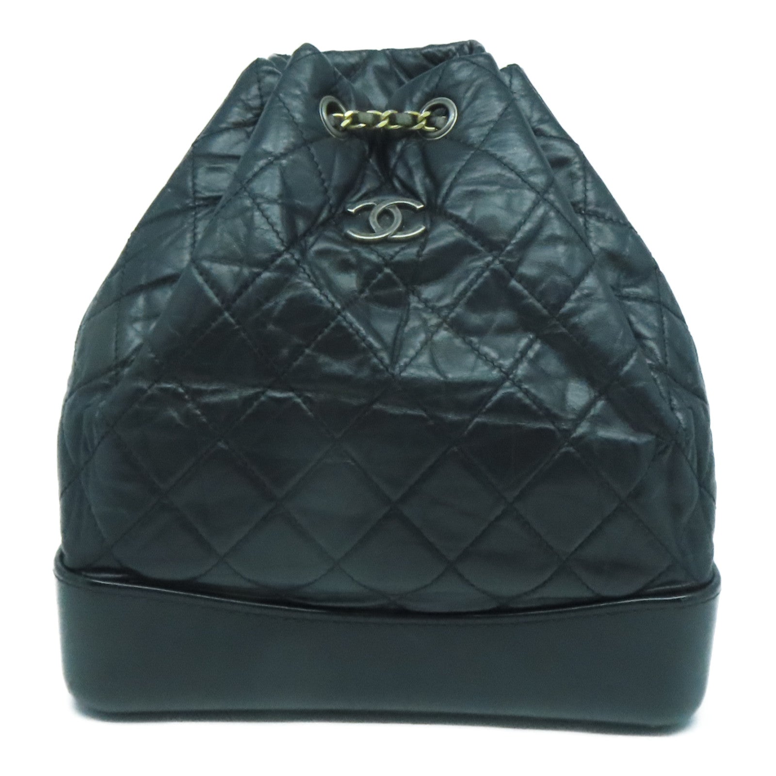 CHANEL 菱格牛皮皮革Backpack金扣/銀扣背包黑色