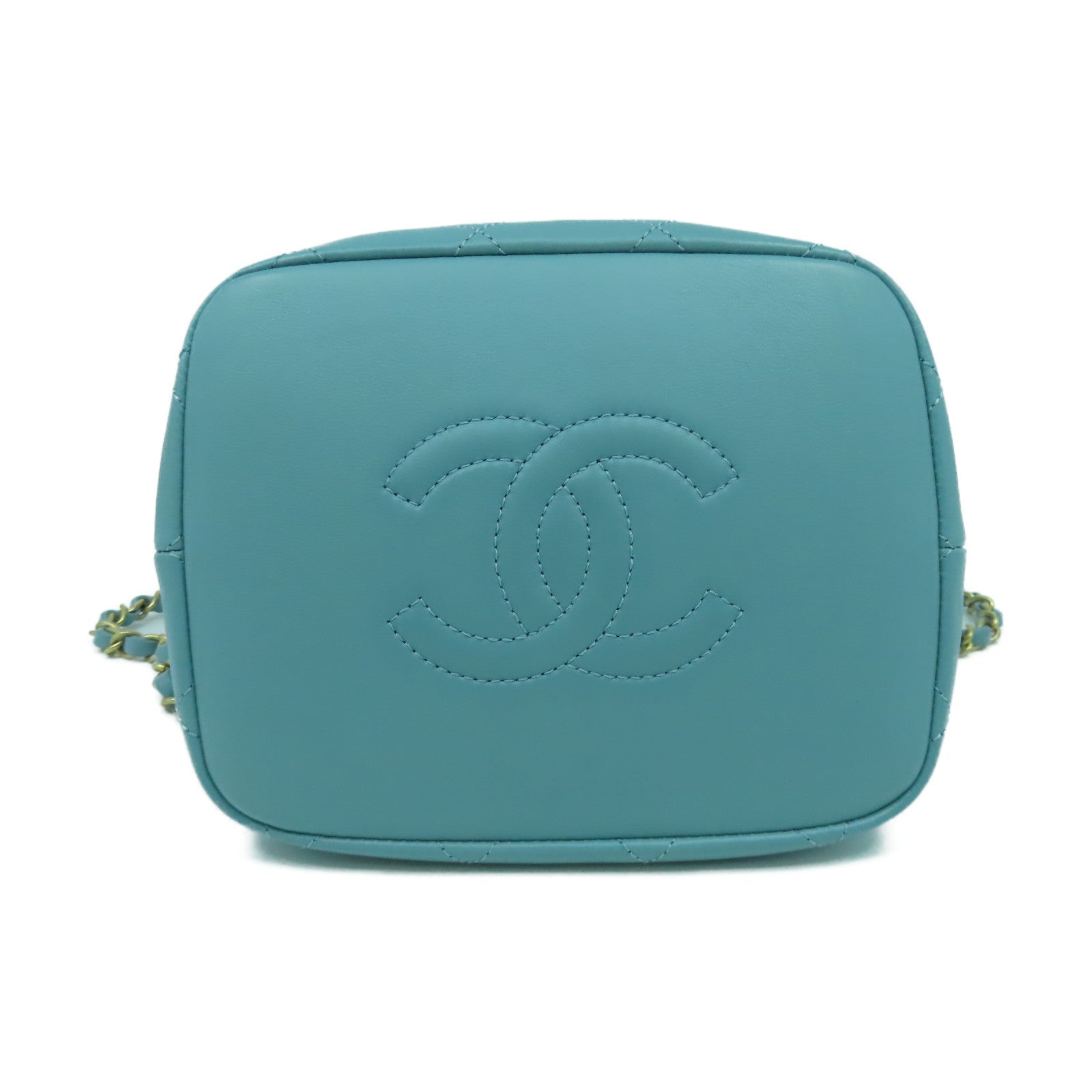 CHANEL 【激減優惠】菱格羊皮皮革Bucket Bag金扣手挽肩背兩用袋淺綠色