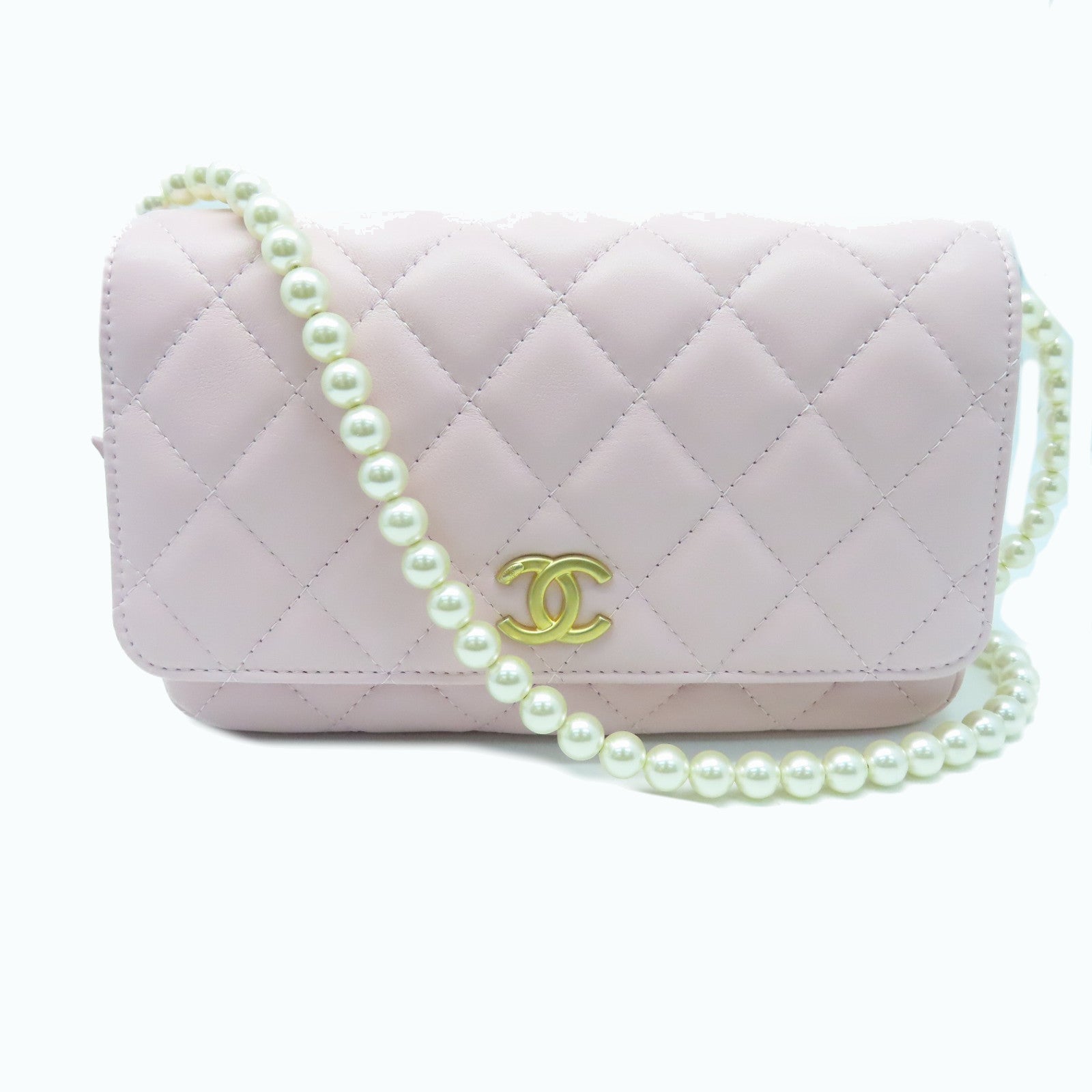 CHANEL 菱格牛皮皮革Chain Shoulder Bag金扣肩背袋粉红色