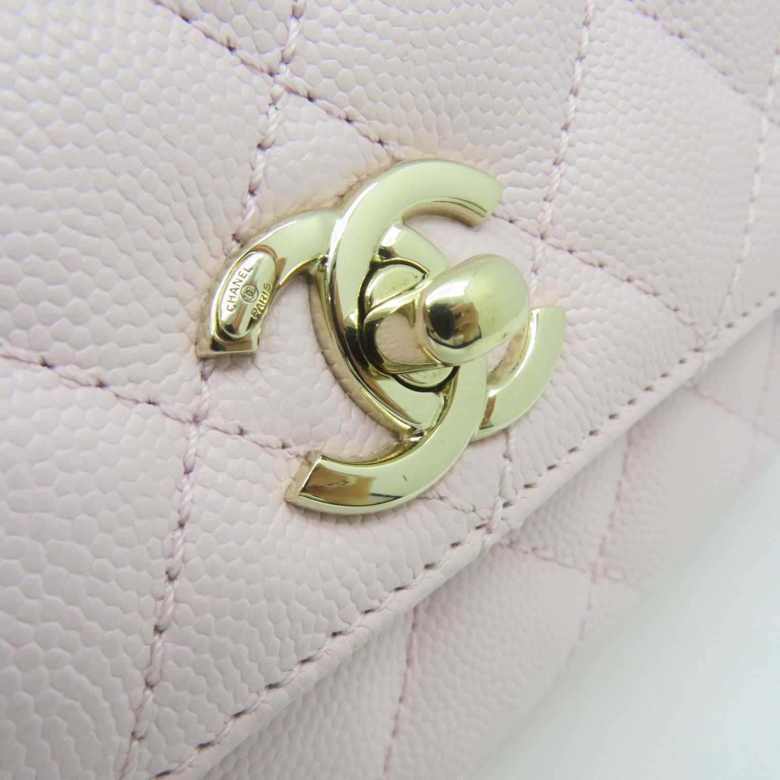CHANEL 菱格Caviar皮革2way Shoulder Bag金扣鏈帶手挽肩背兩用袋粉紅色
