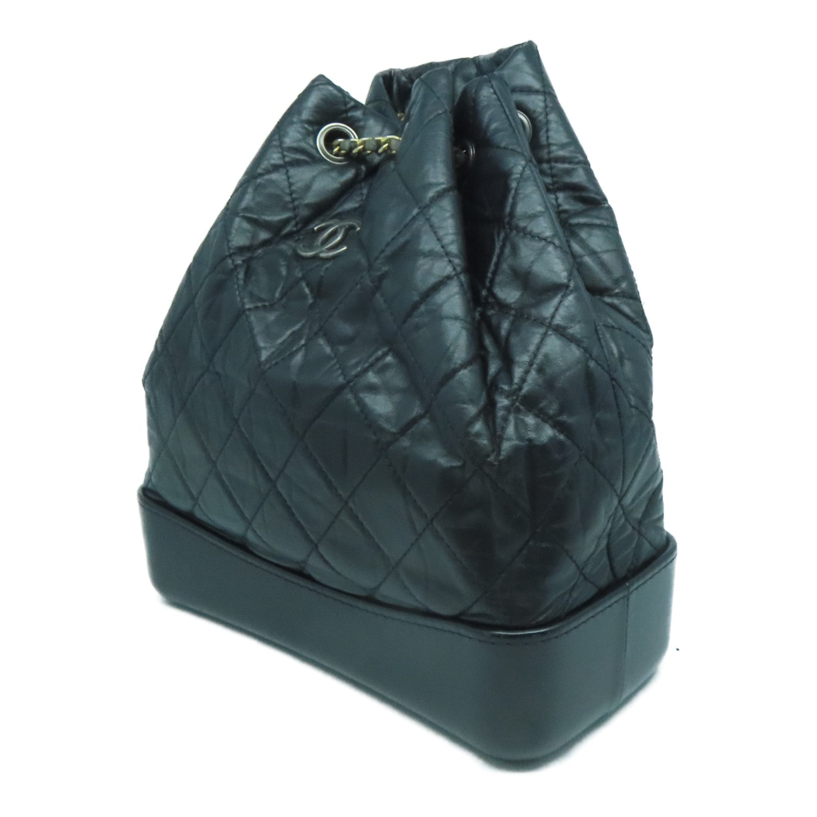 CHANEL 菱格牛皮皮革Backpack金扣/銀扣背包黑色