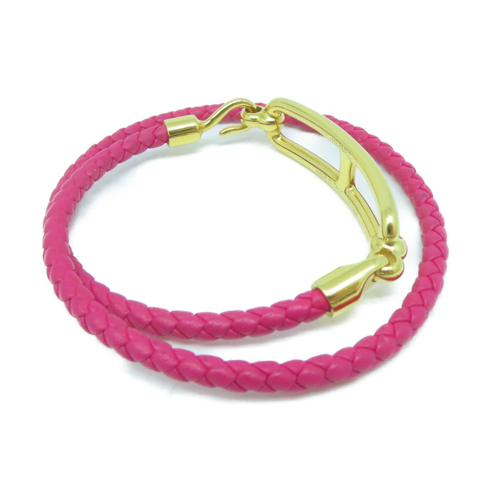HERMES Swift皮革Roulis Bracelet金扣手鏈Rose Mexico墨西哥粉色