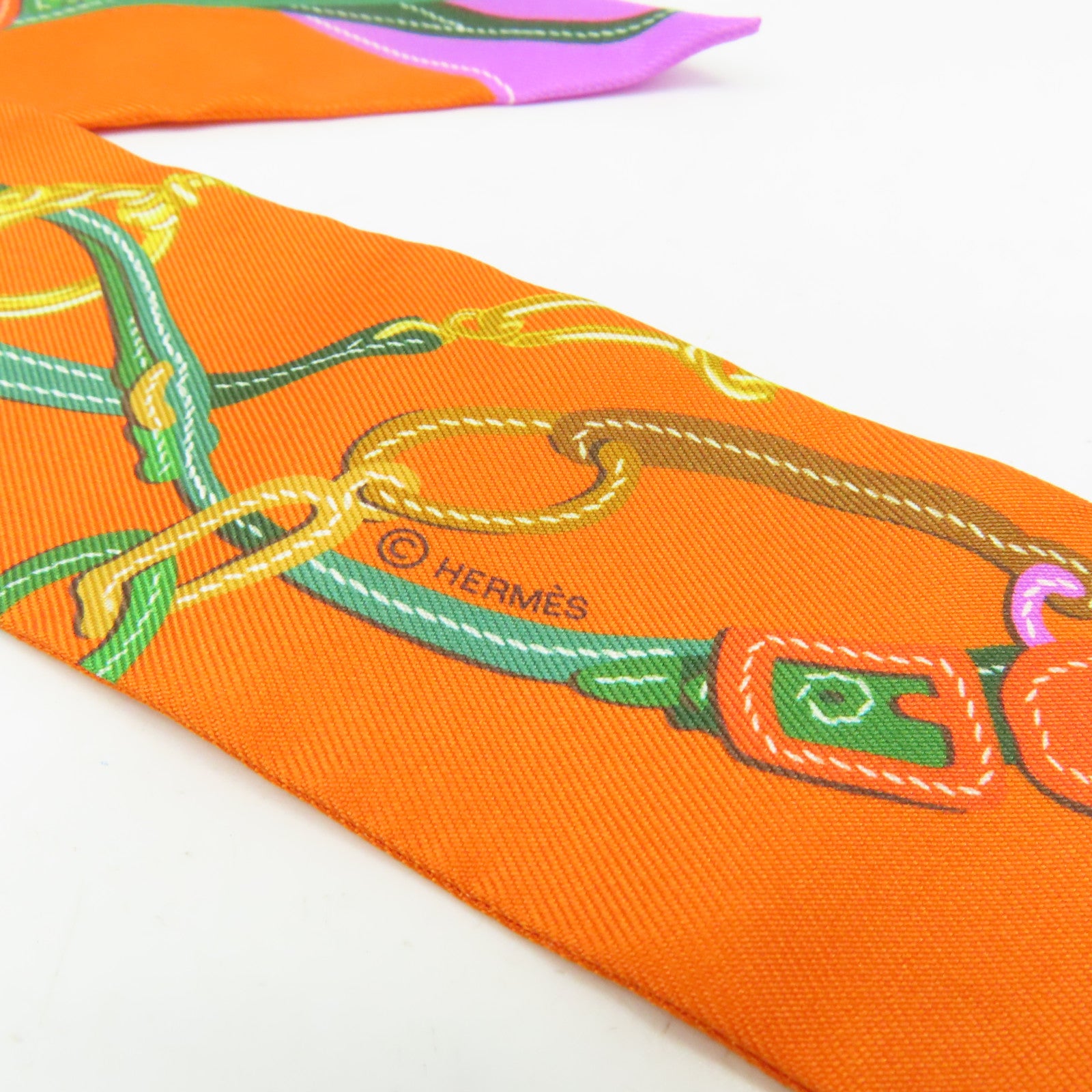 HERMES 絲質Twilly Scarf絲巾橙色/彩色