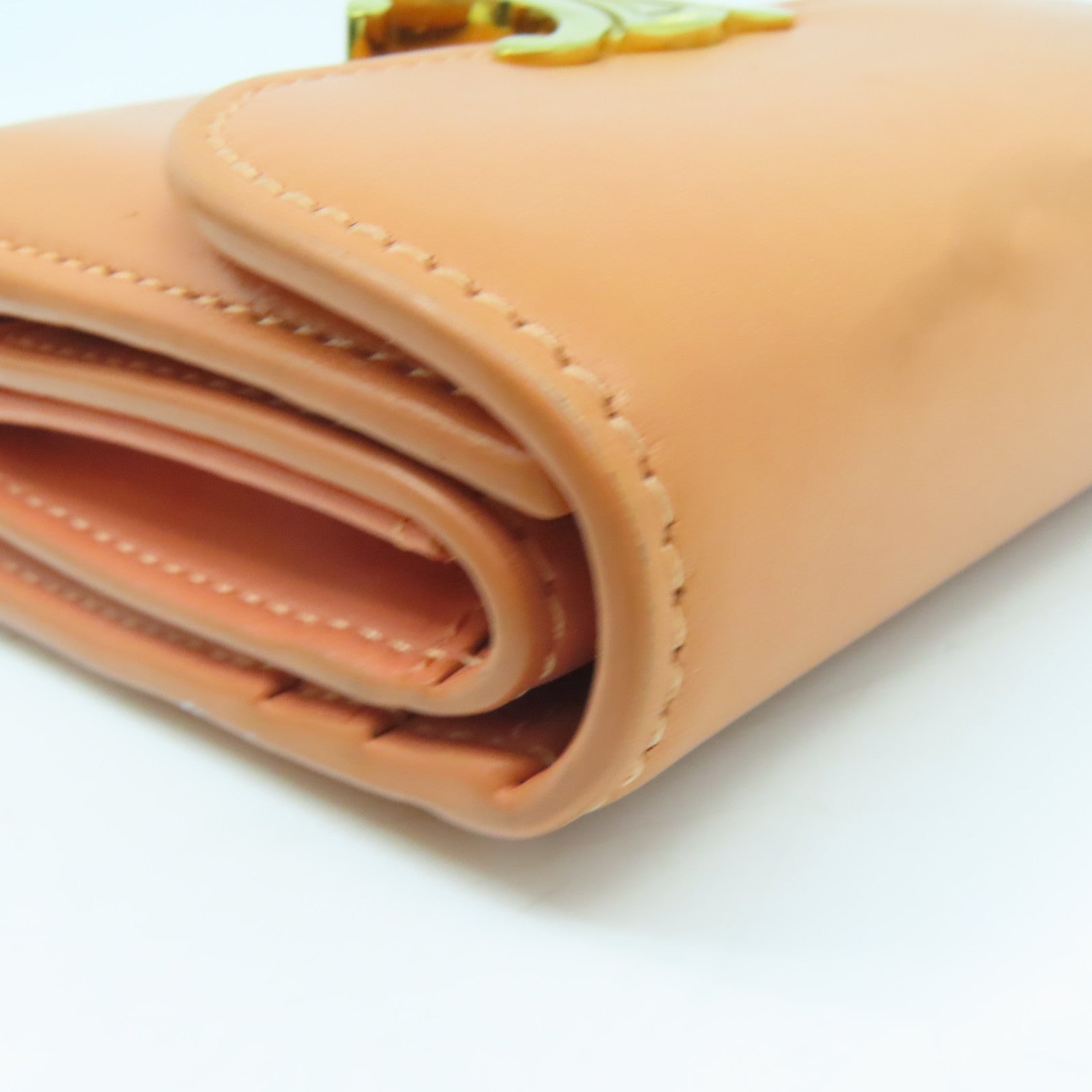 CELINE 牛皮皮革Compact Wallet金扣錢包橙色