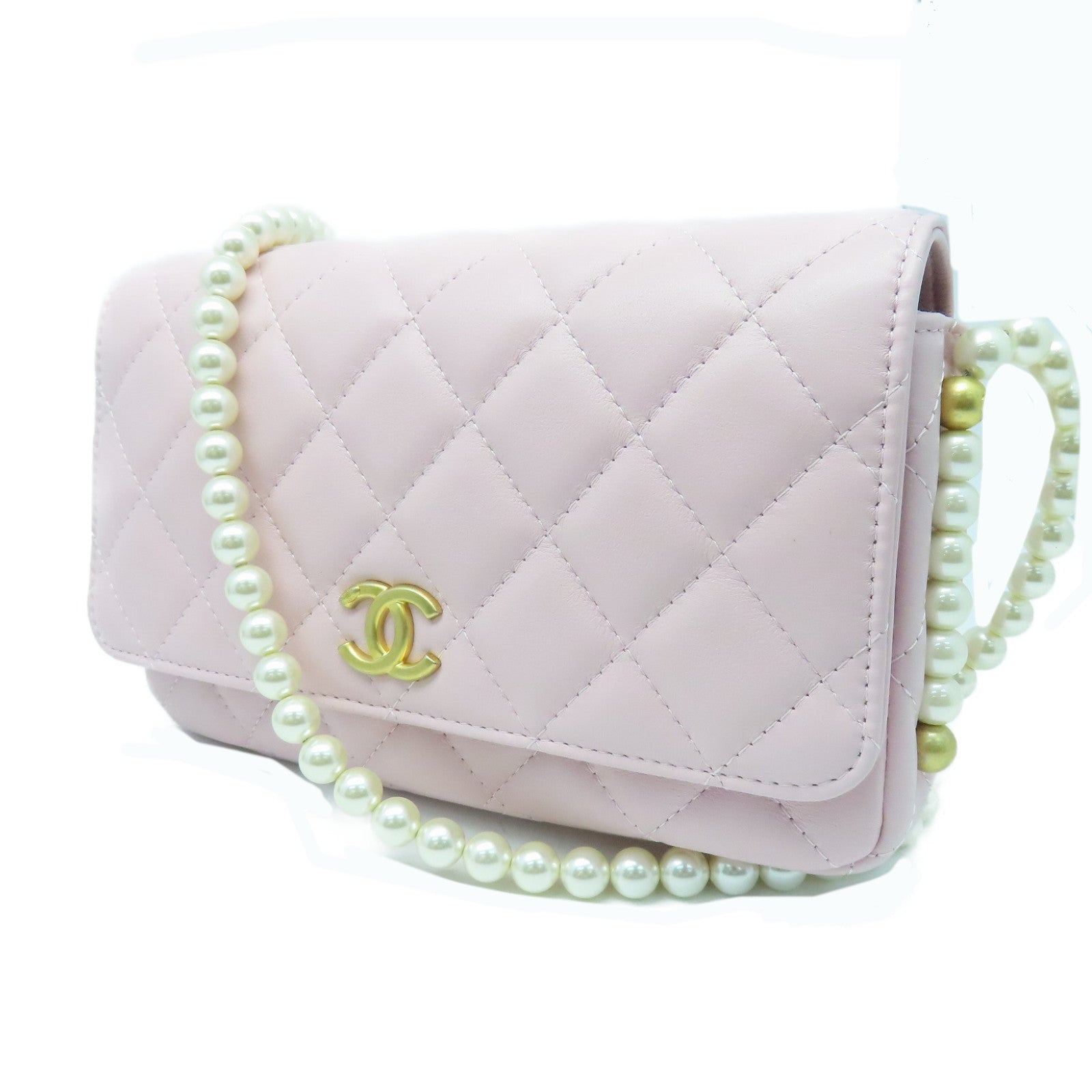 CHANEL 菱格牛皮皮革Chain Shoulder Bag金扣肩背袋粉红色