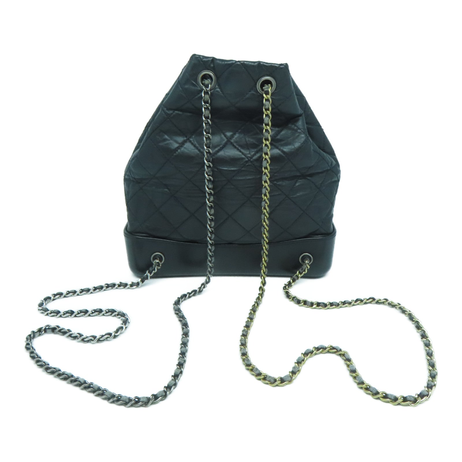 CHANEL 菱格牛皮皮革Backpack金扣/銀扣背包黑色