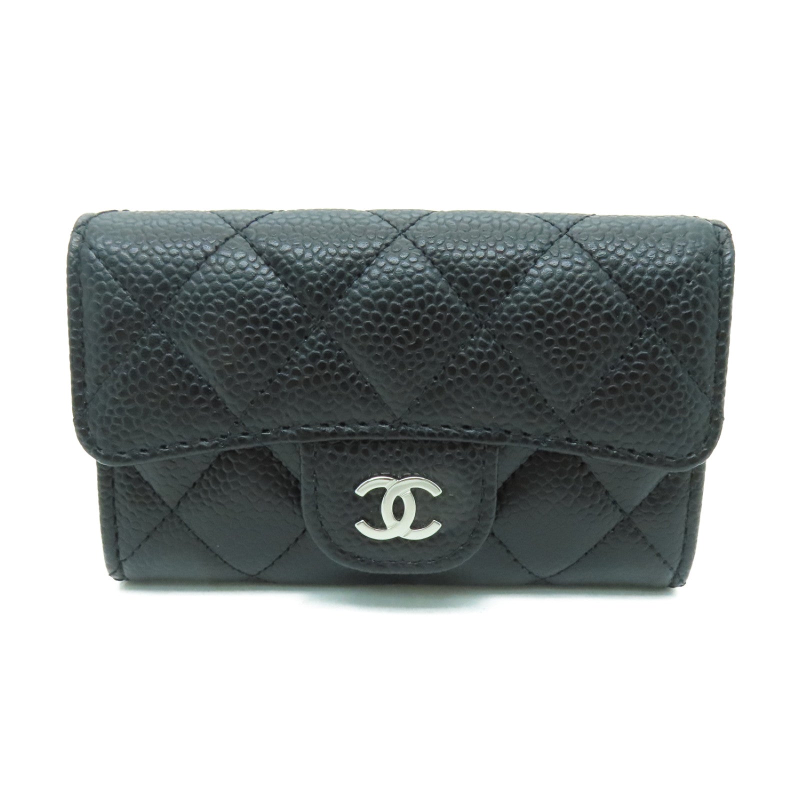 CHANEL 菱格Caviar皮革Card Case銀扣卡片套黒色
