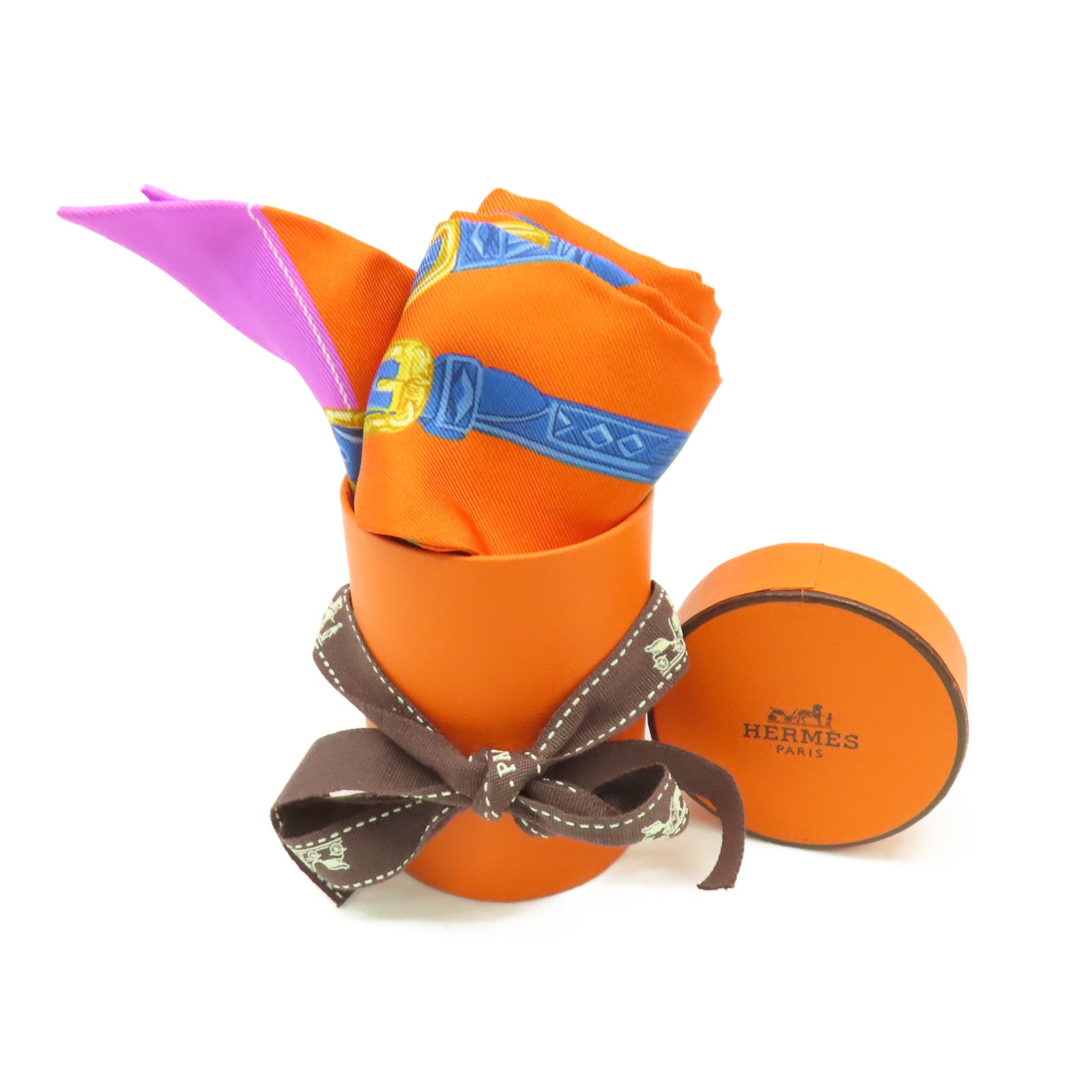 HERMES 絲質Twilly Scarf絲巾橙色/彩色