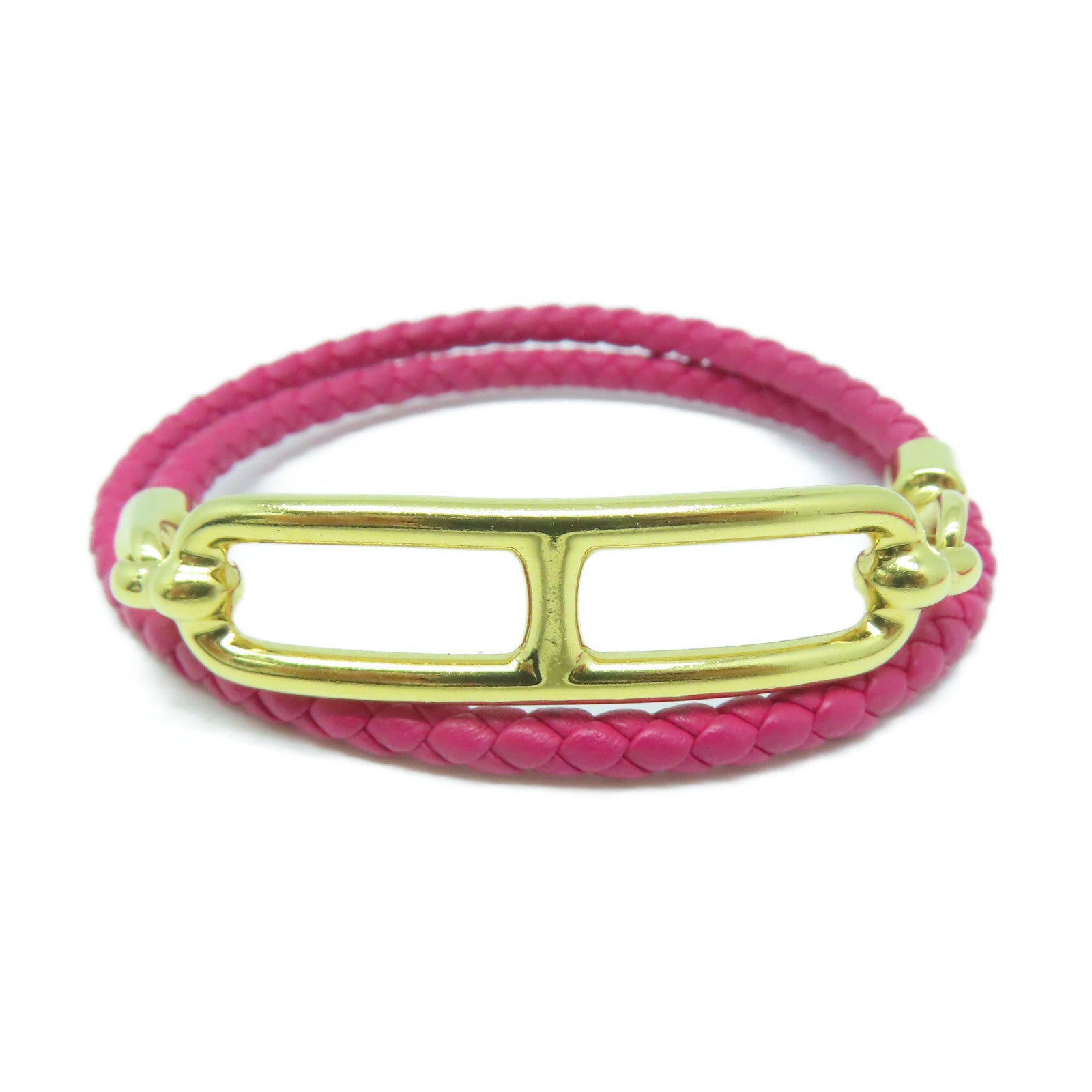 HERMES Swift皮革Roulis Bracelet金扣手鏈Rose Mexico墨西哥粉色