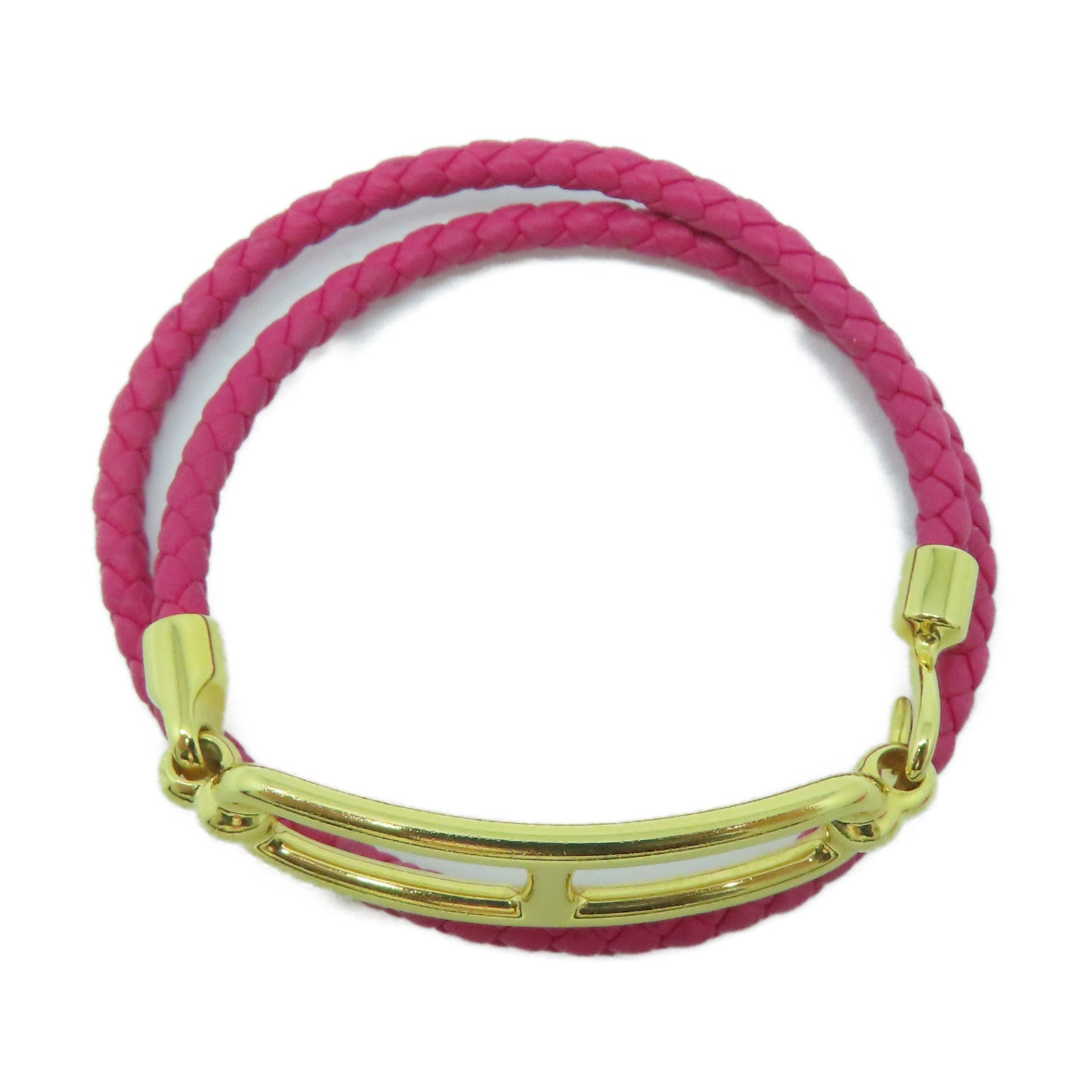 HERMES Swift皮革Roulis Bracelet金扣手鏈Rose Mexico墨西哥粉色
