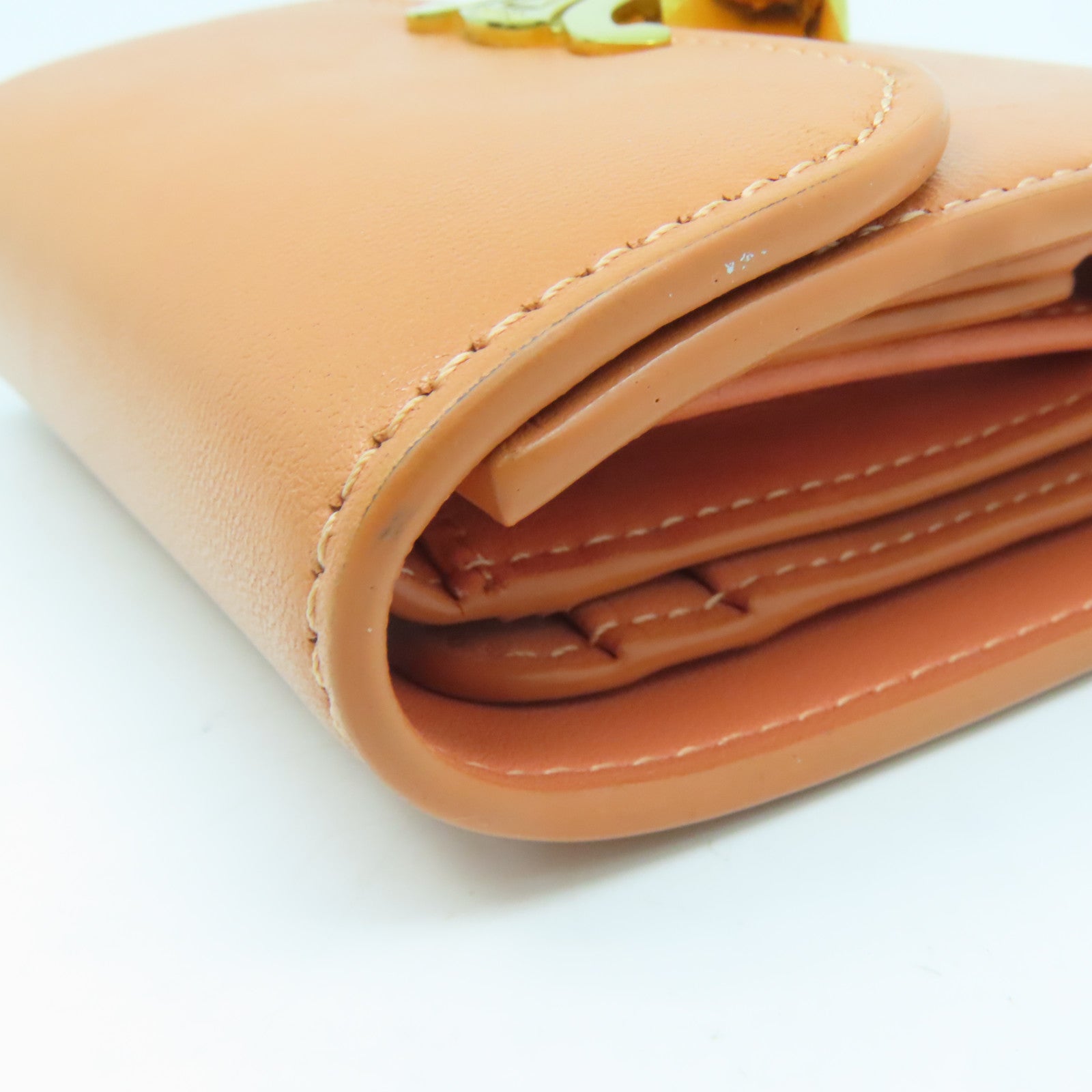CELINE 牛皮皮革Compact Wallet金扣錢包橙色