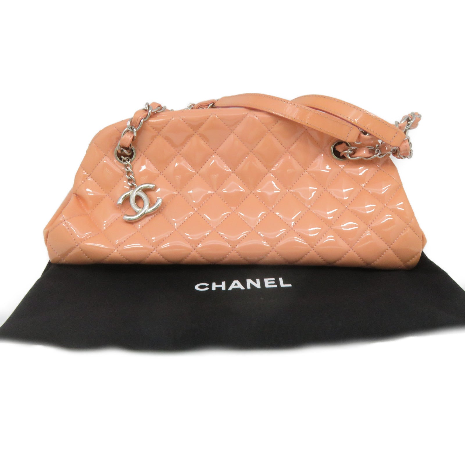 CHANEL 【激減優惠】菱格漆皮Chain Shoulder鏈帶肩背袋裸色