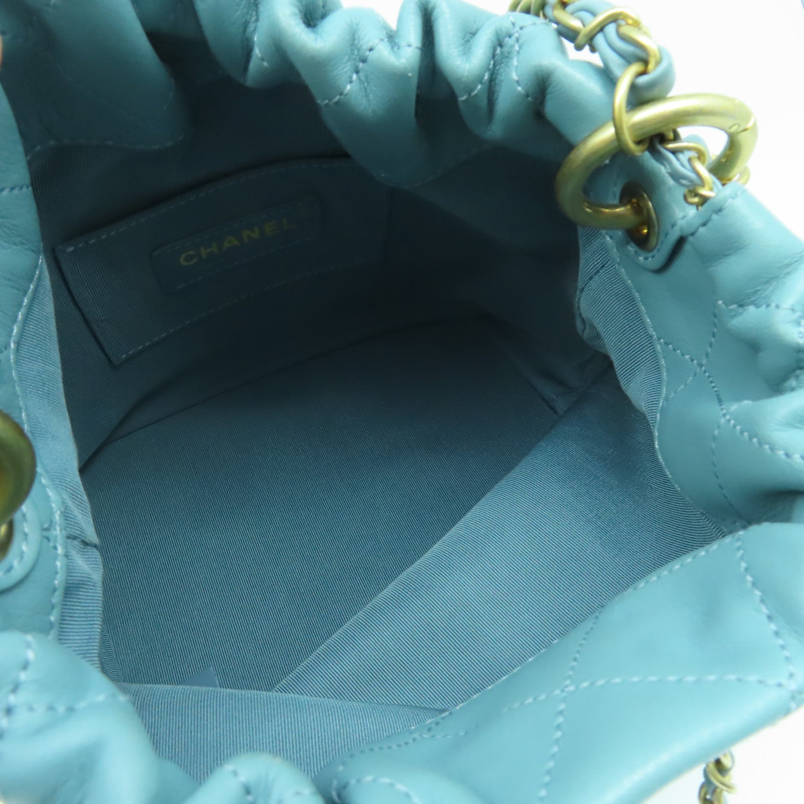CHANEL 【激減優惠】菱格羊皮皮革Bucket Bag金扣手挽肩背兩用袋淺綠色