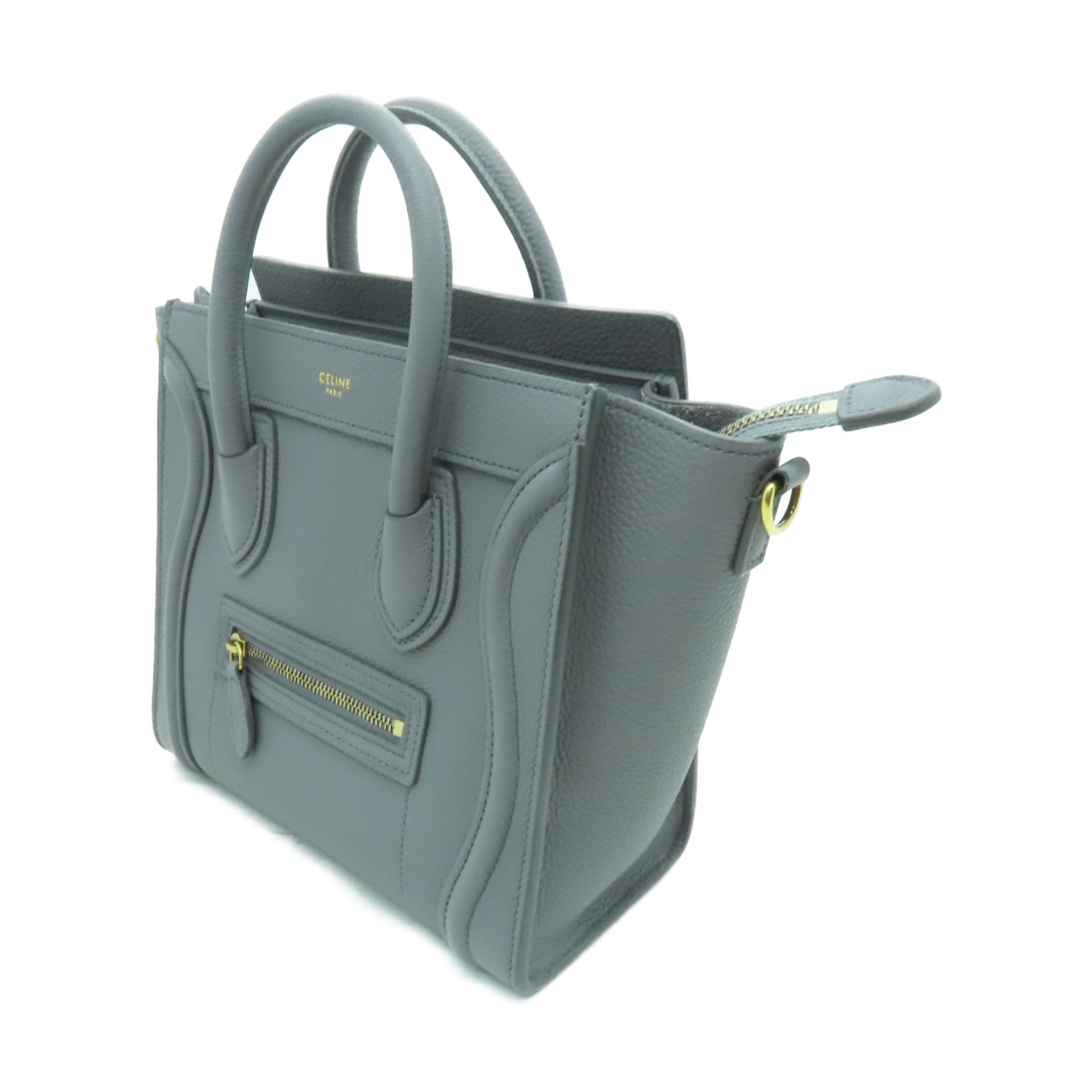 CELINE 牛皮皮革Nano Luggage金扣手挽肩背兩用袋灰色