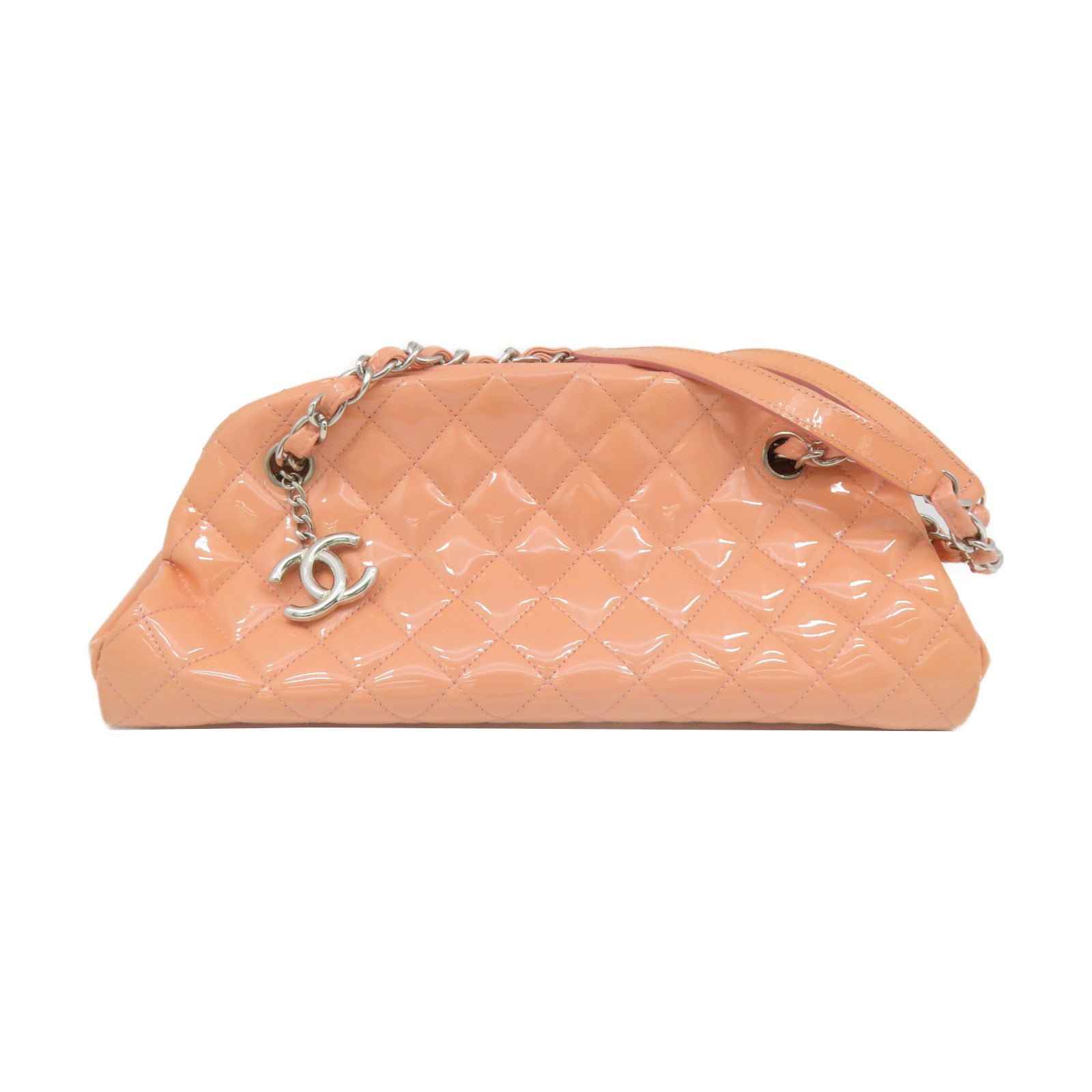 CHANEL 【激減優惠】菱格漆皮Chain Shoulder鏈帶肩背袋裸色