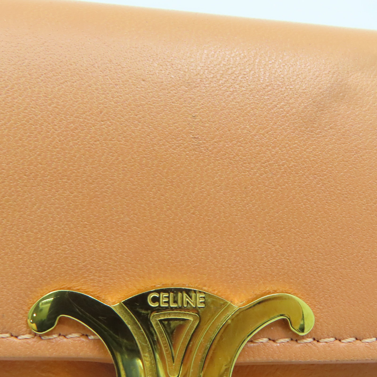 CELINE 牛皮皮革Compact Wallet金扣錢包橙色