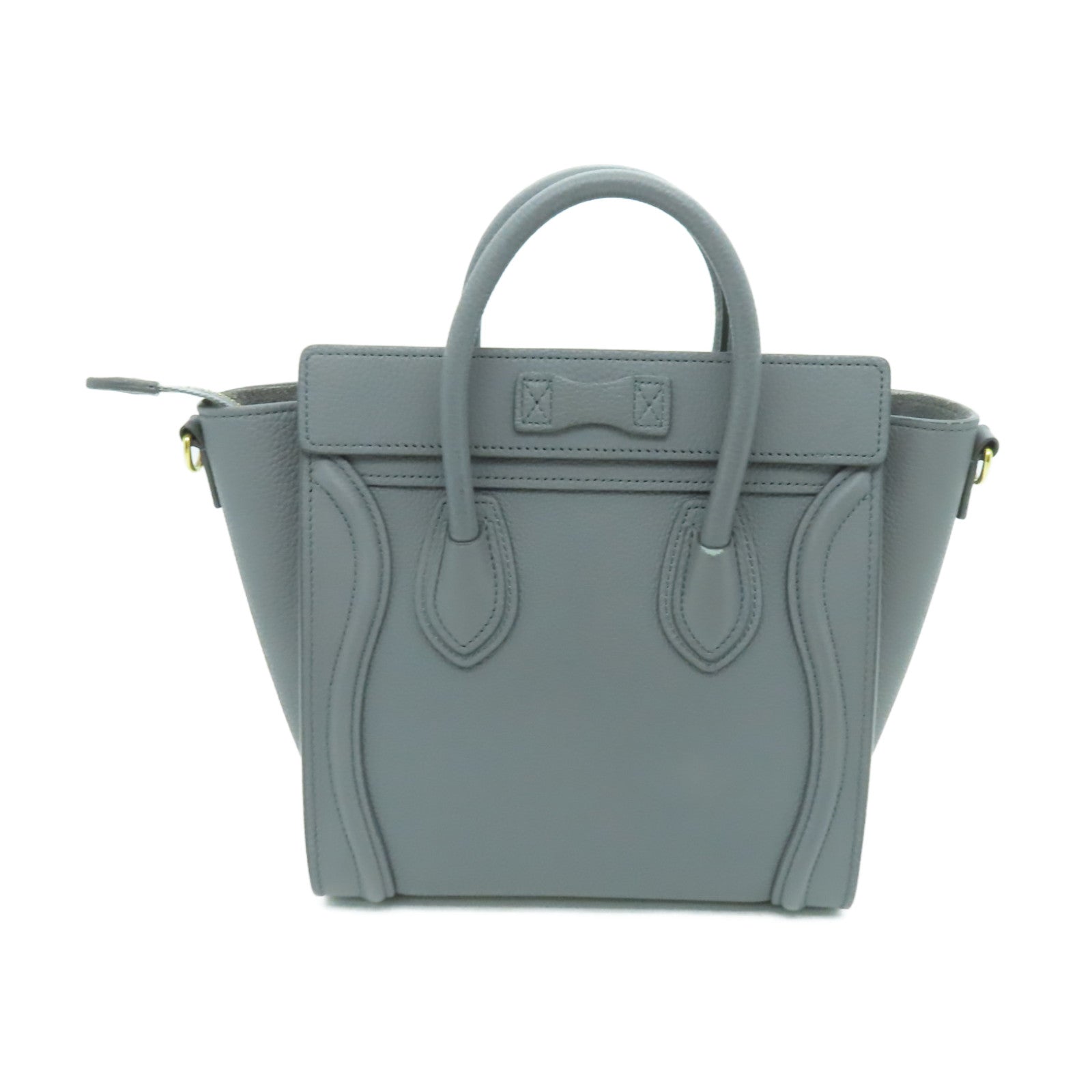 CELINE 牛皮皮革Nano Luggage金扣手挽肩背兩用袋灰色