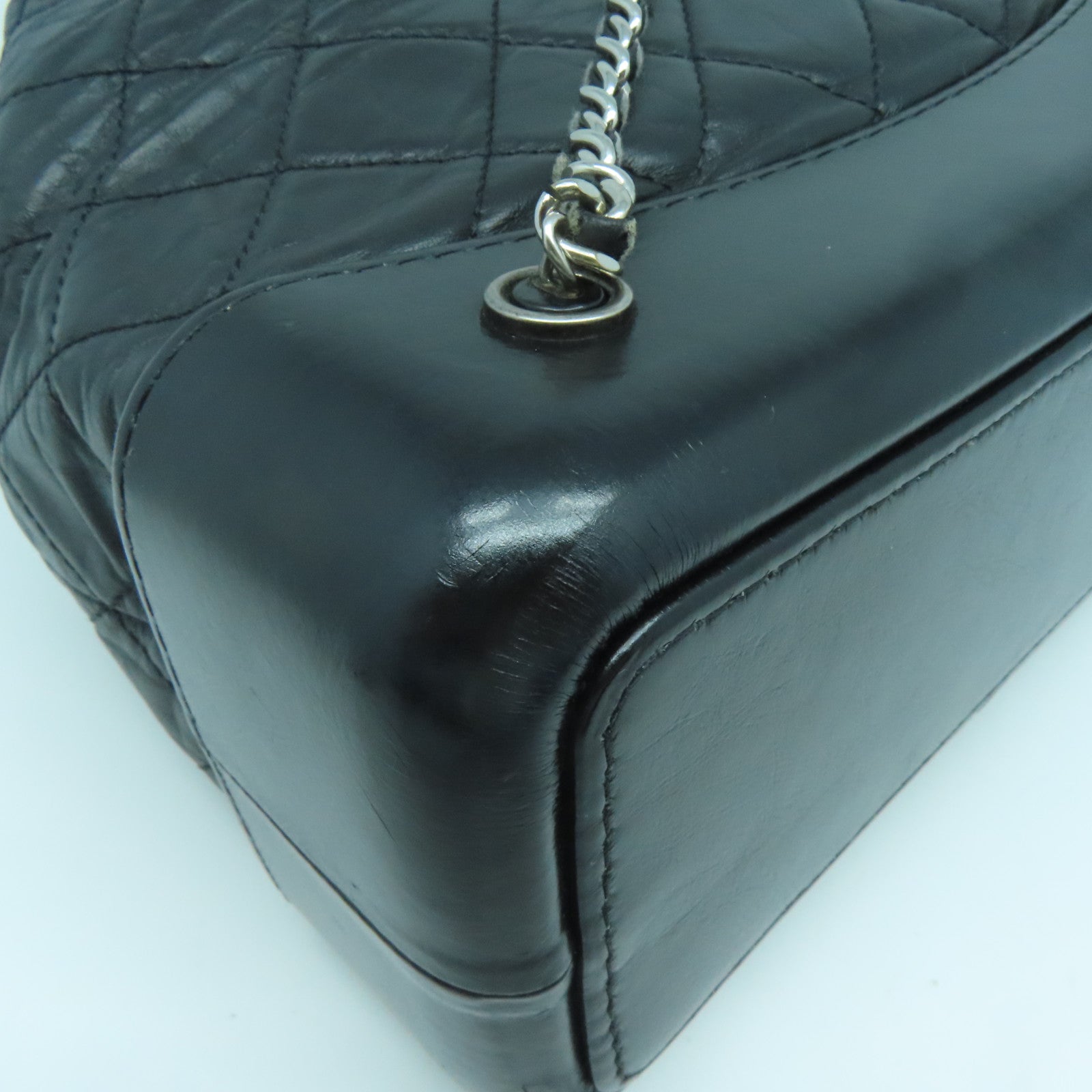 CHANEL 菱格牛皮皮革Backpack金扣/銀扣背包黑色