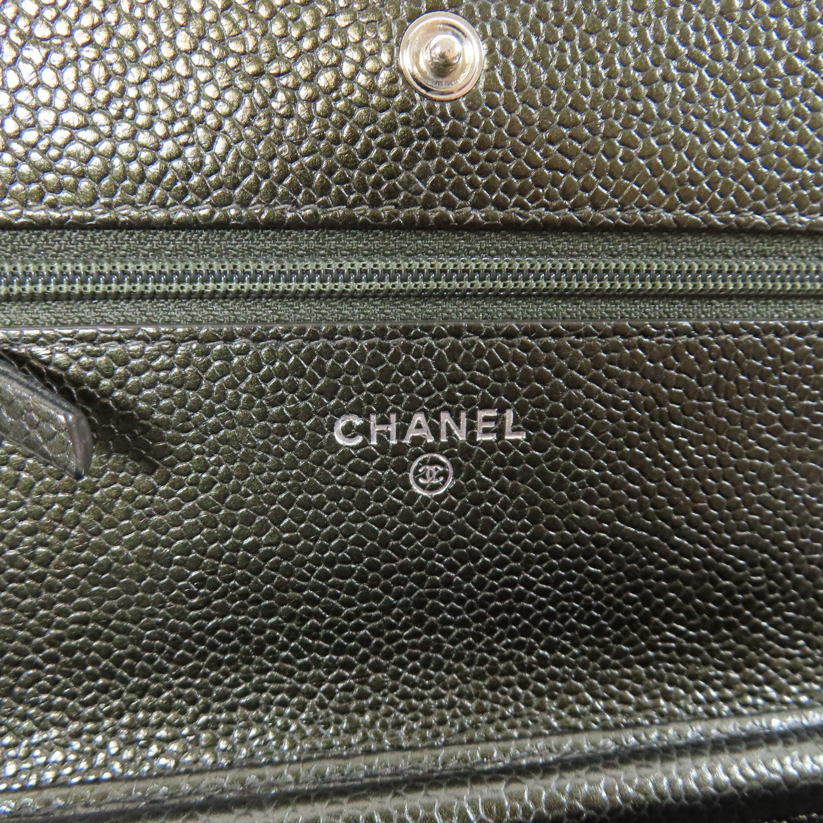 CHANEL 菱格Caviar皮革Wallet On Chain銀扣鏈帶肩背袋灰色