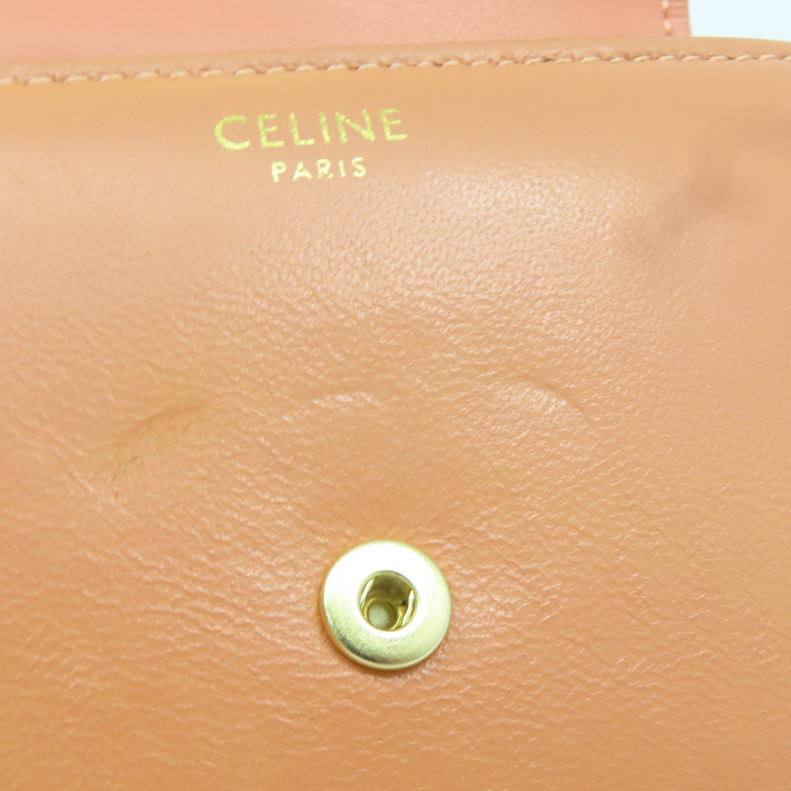 CELINE 牛皮皮革Compact Wallet金扣錢包橙色