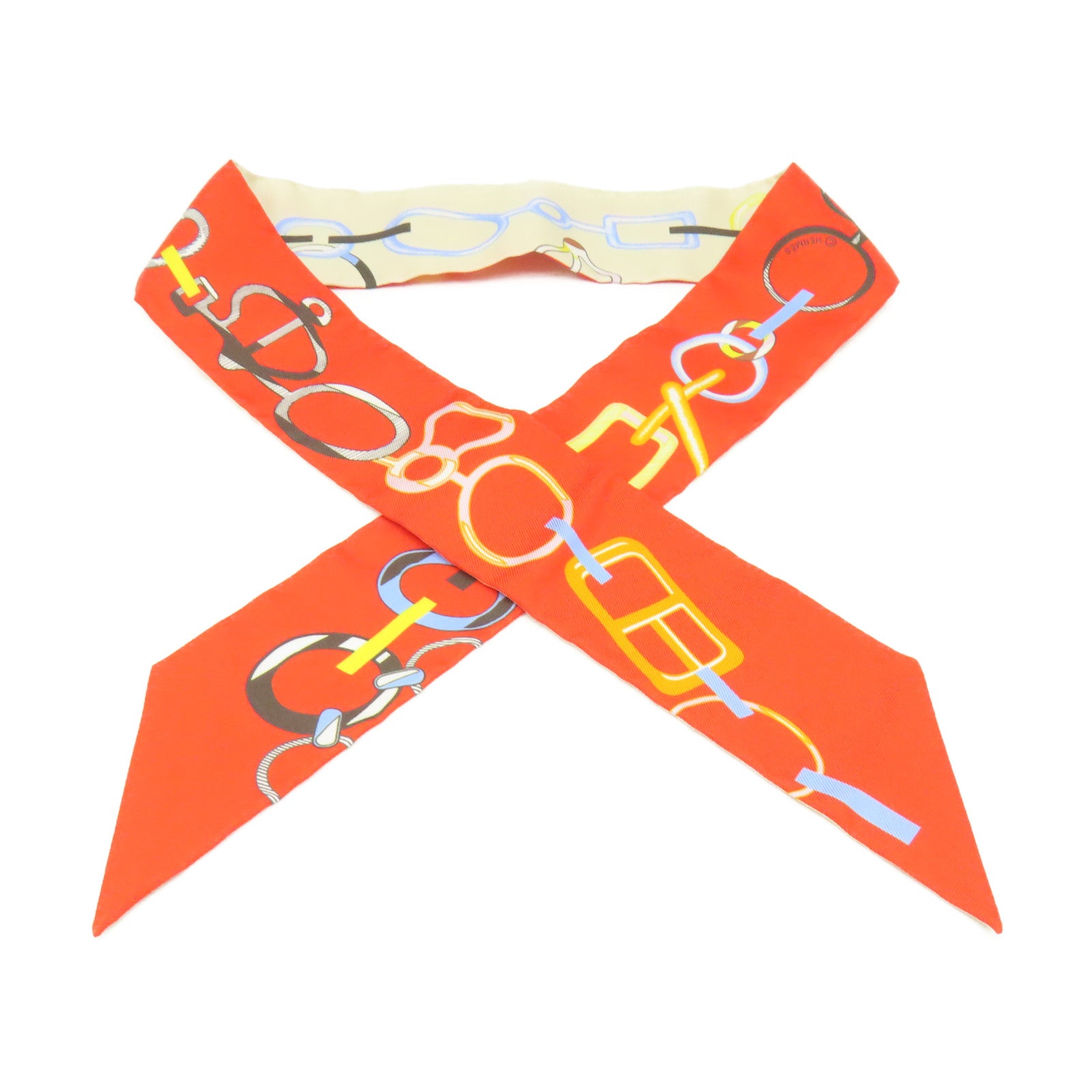 HERMES 絲質Twilly Scarf絲巾杏色/橙色/彩色