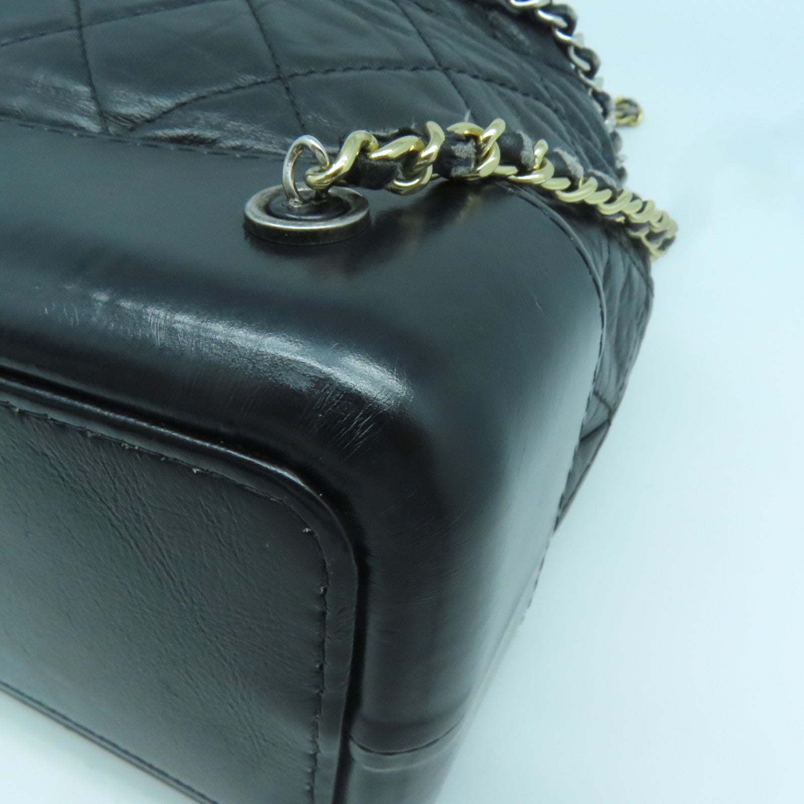 CHANEL 菱格牛皮皮革Backpack金扣/銀扣背包黑色