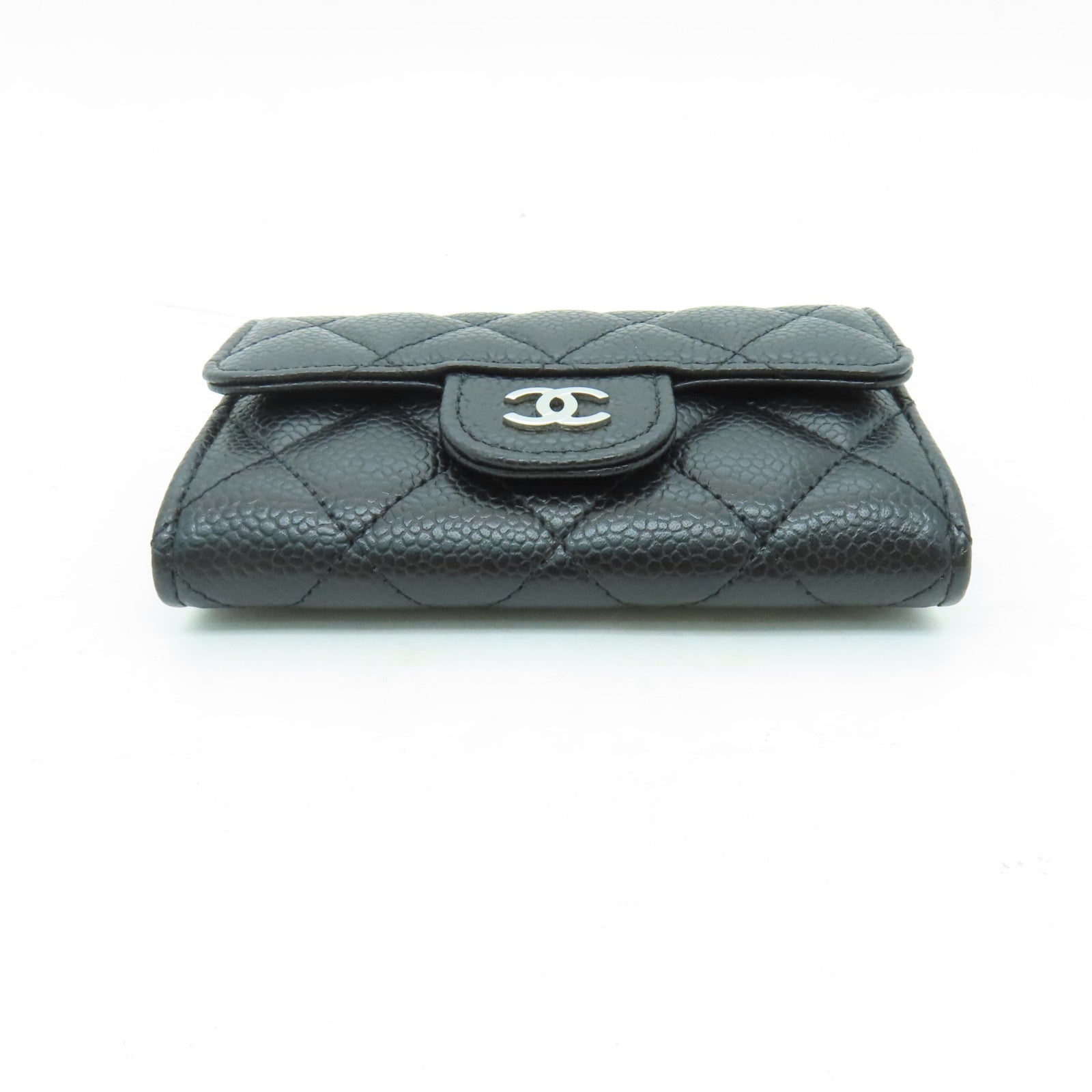 CHANEL 菱格Caviar皮革Card Case銀扣卡片套黒色