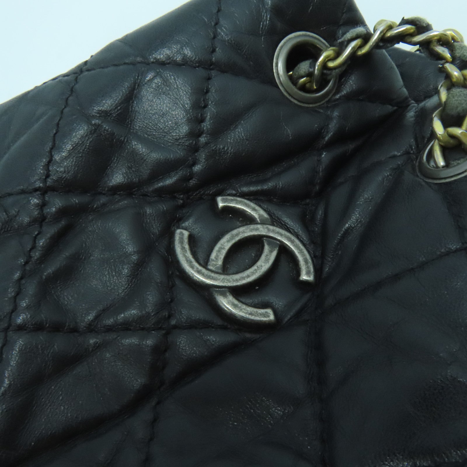 CHANEL 菱格牛皮皮革Backpack金扣/銀扣背包黑色