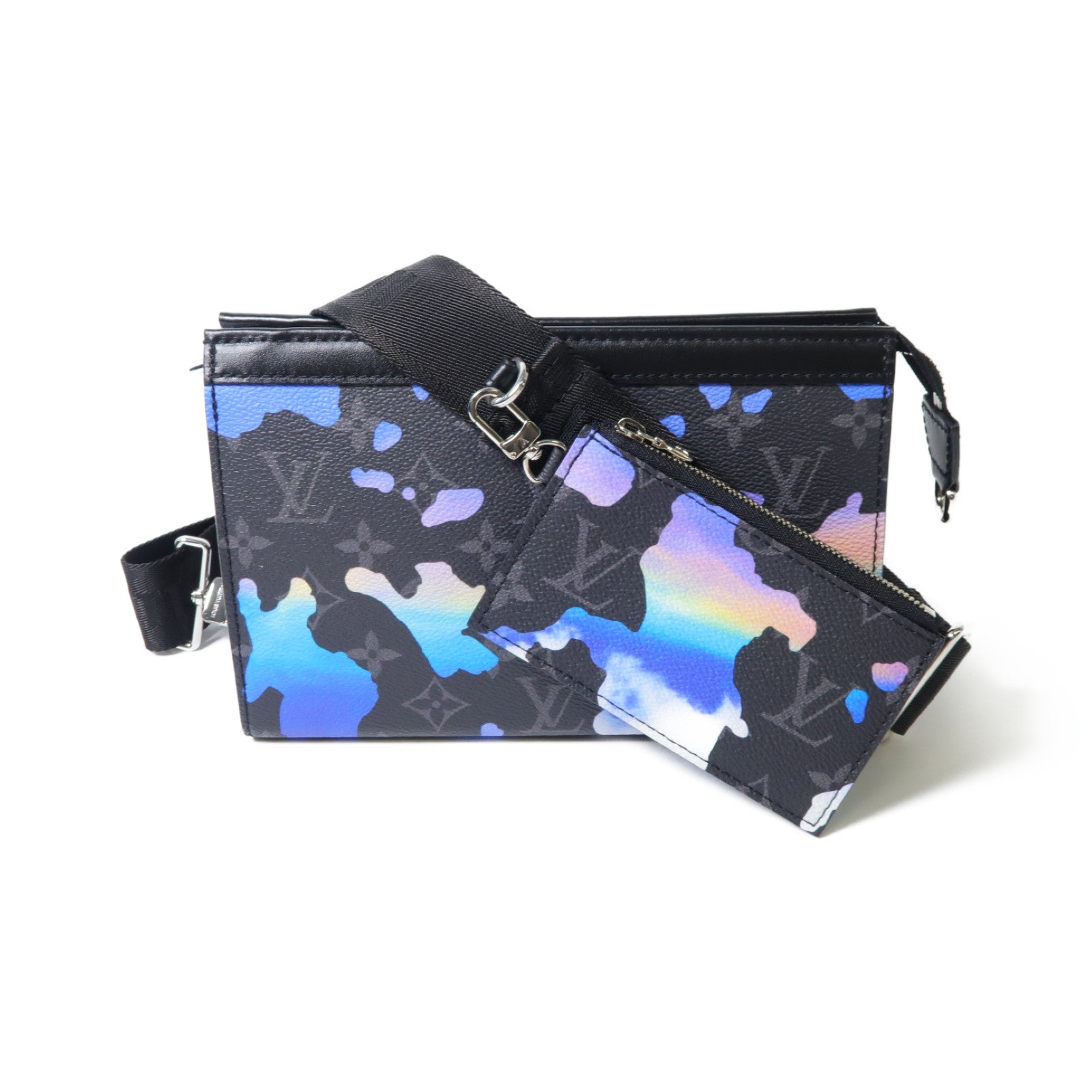 LOUIS VUITTON Monogram Eclipse Pochette To Go銀扣手拿包黑色