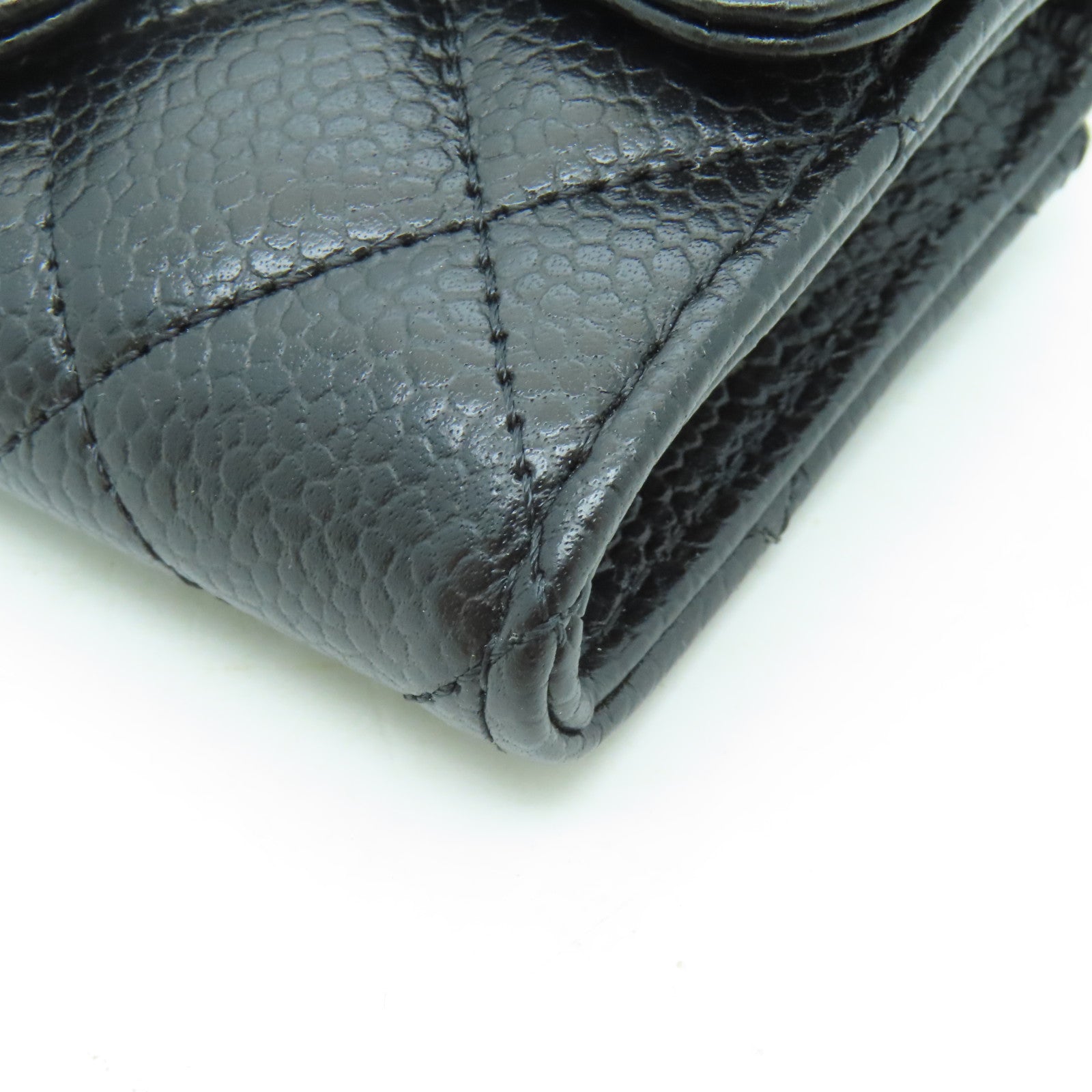 CHANEL 菱格Caviar皮革Card Case銀扣卡片套黒色