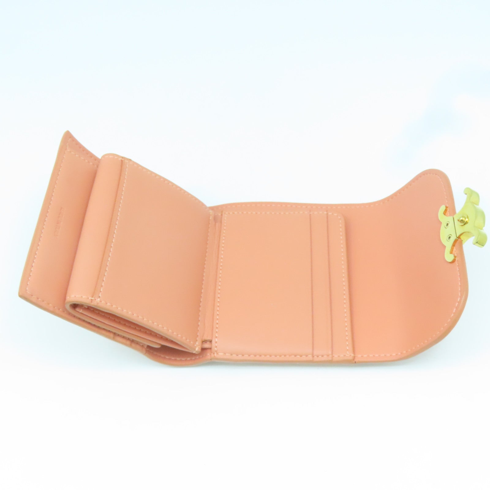 CELINE 牛皮皮革Compact Wallet金扣錢包橙色