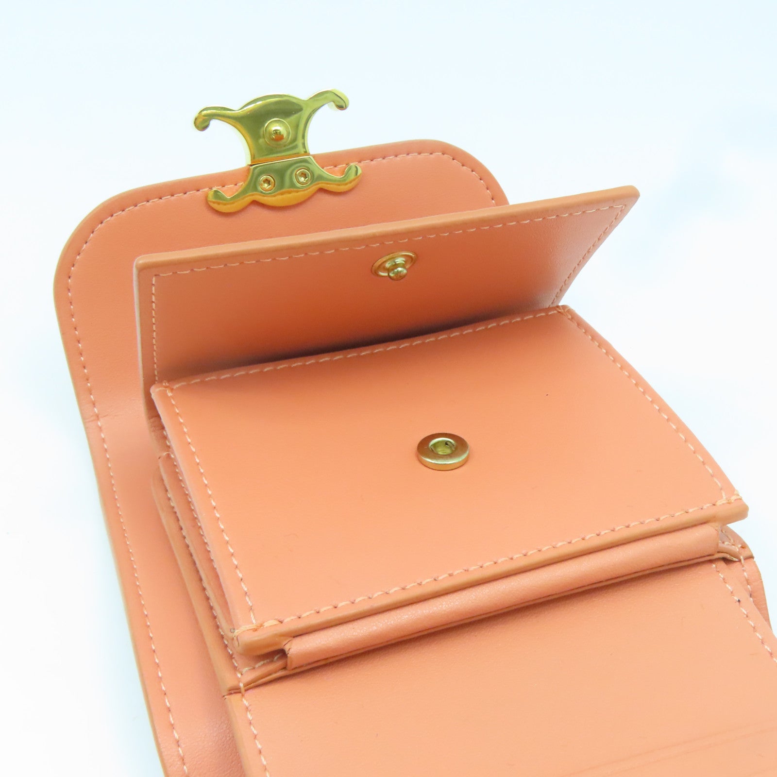 CELINE 牛皮皮革Compact Wallet金扣錢包橙色