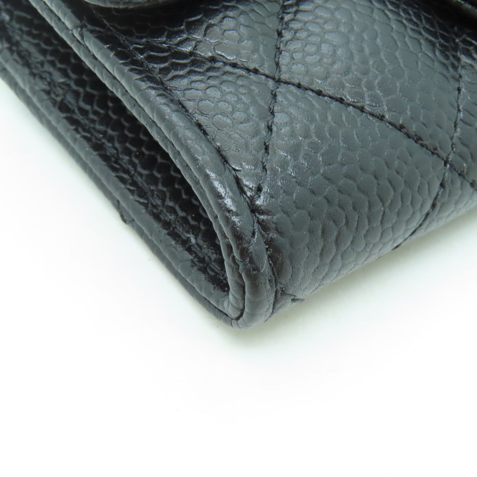 CHANEL 菱格Caviar皮革Card Case銀扣卡片套黒色