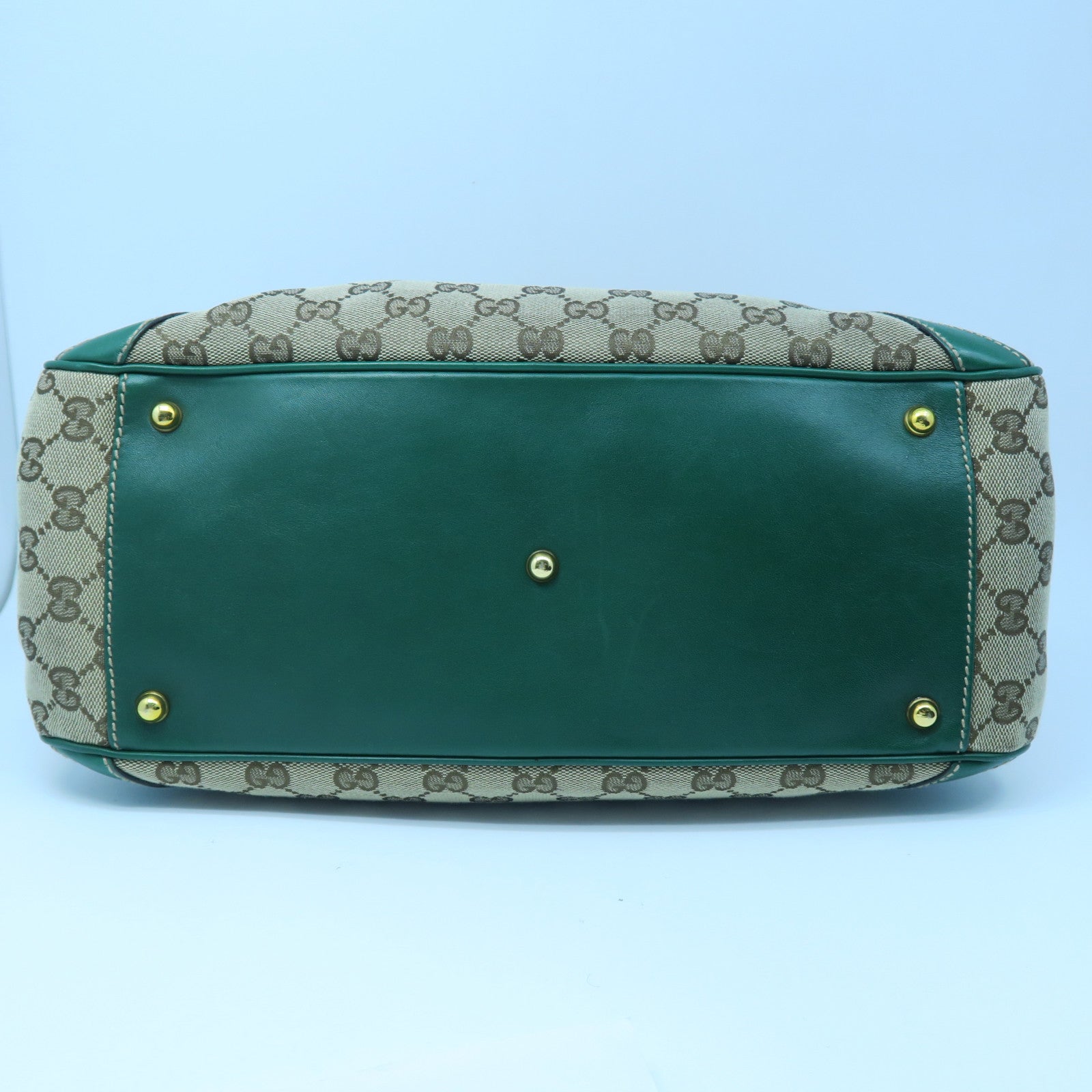 GUCCI 帆布Hand Bag金扣手挽袋啡色/绿色