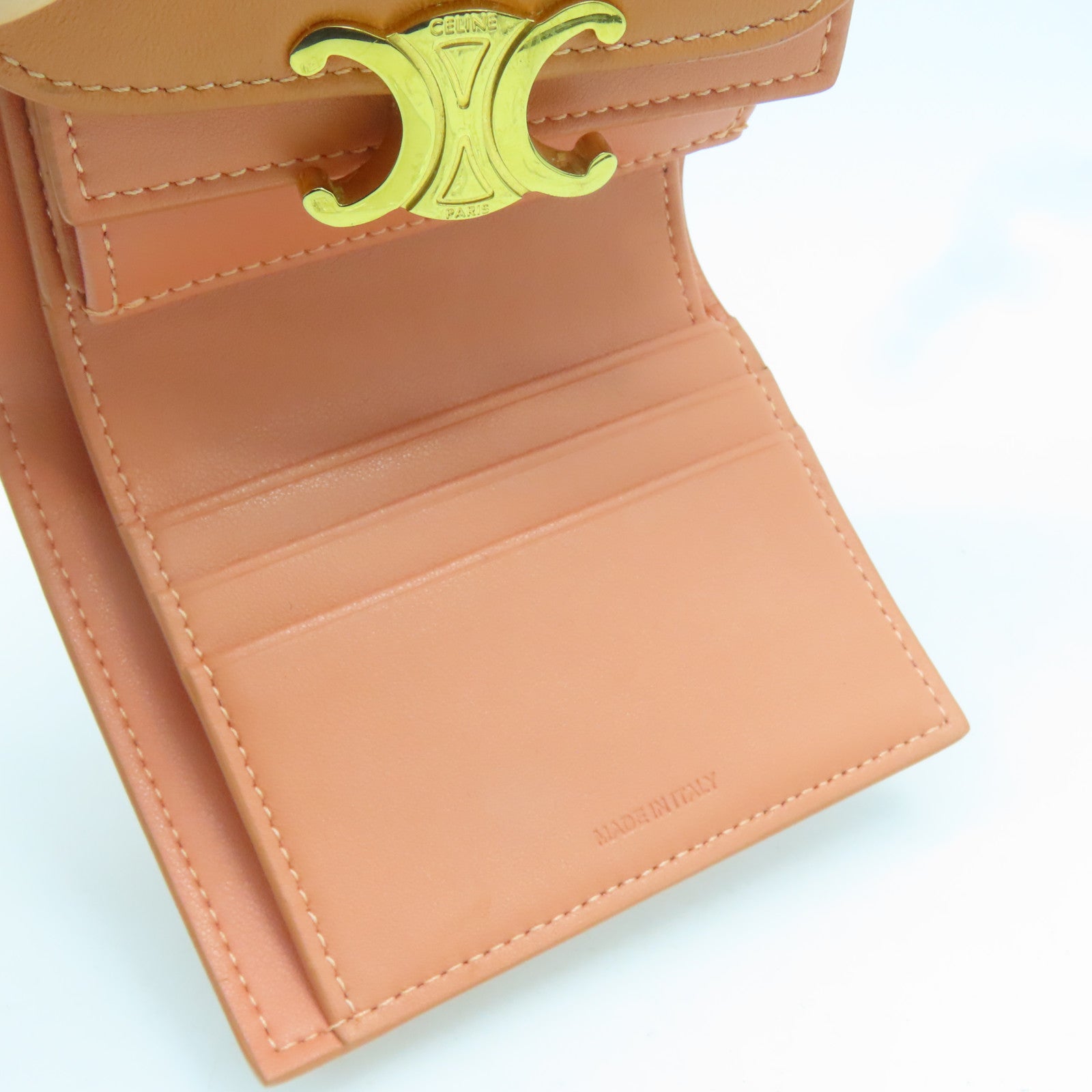 CELINE 牛皮皮革Compact Wallet金扣錢包橙色