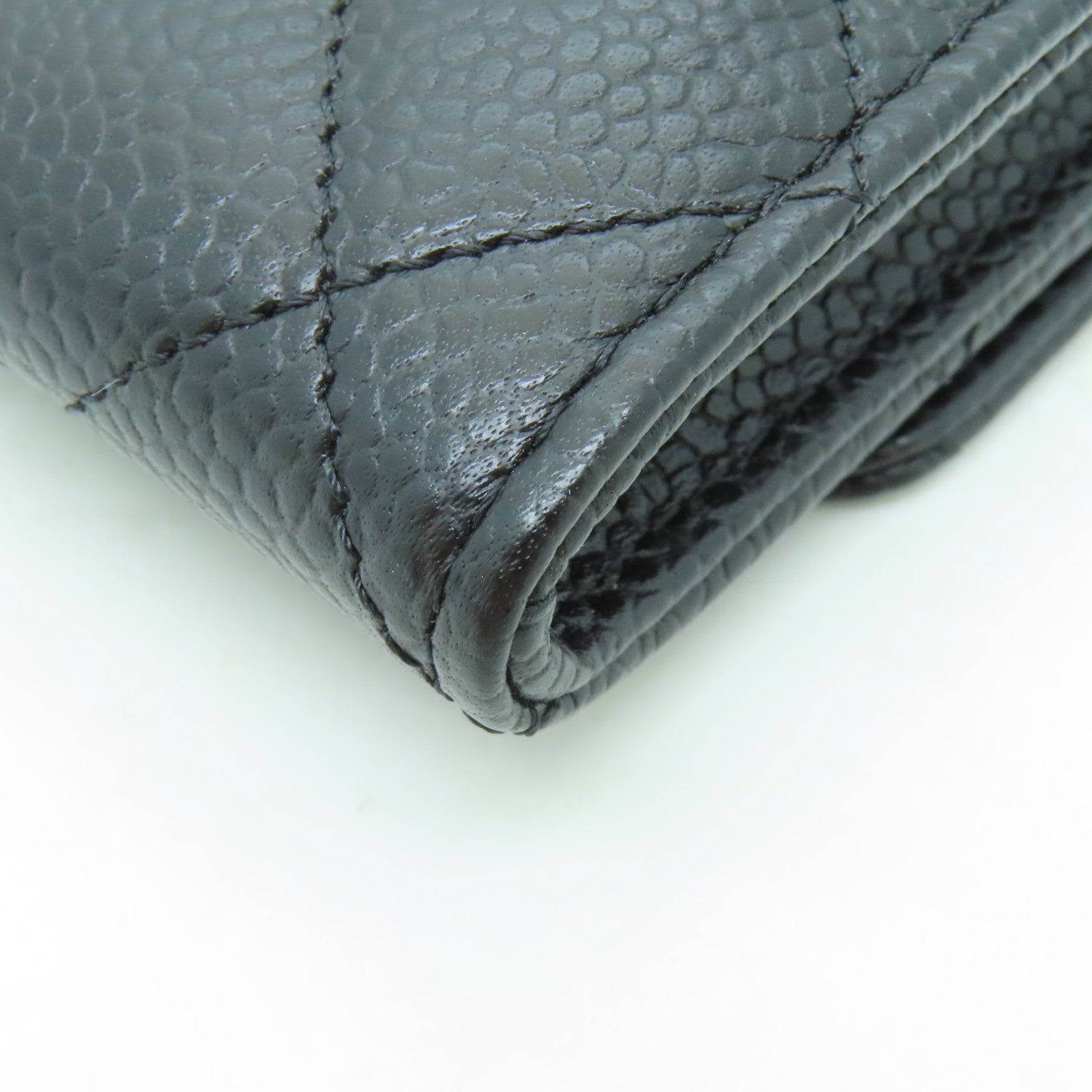 CHANEL 菱格Caviar皮革Card Case銀扣卡片套黒色