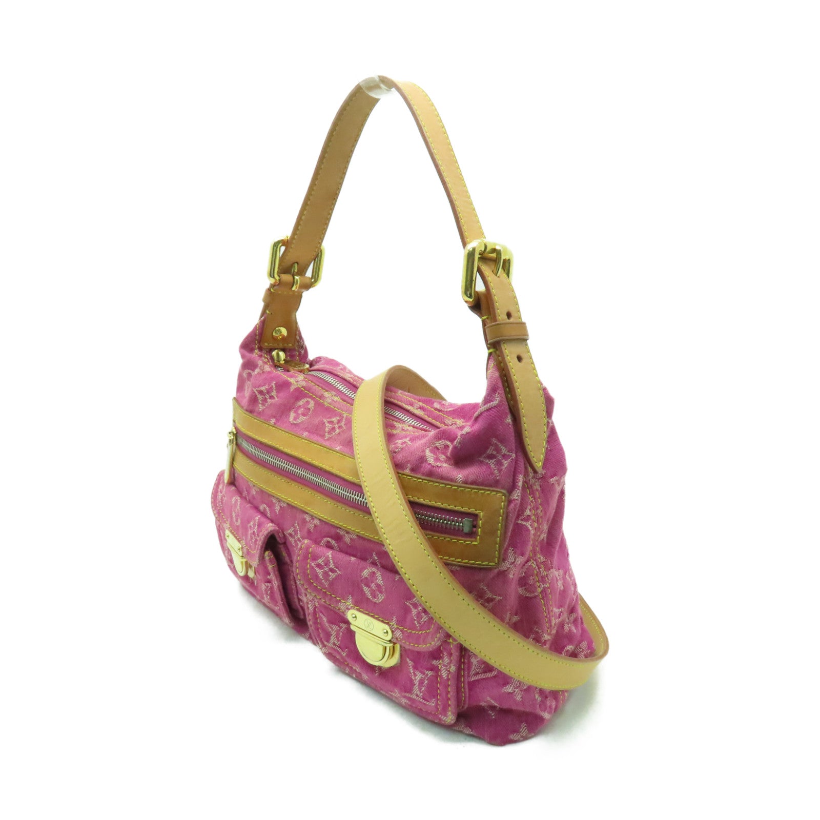 LOUIS VUITTON Monogram Denim Petit Noe金扣手挽肩背兩用袋粉紅色
