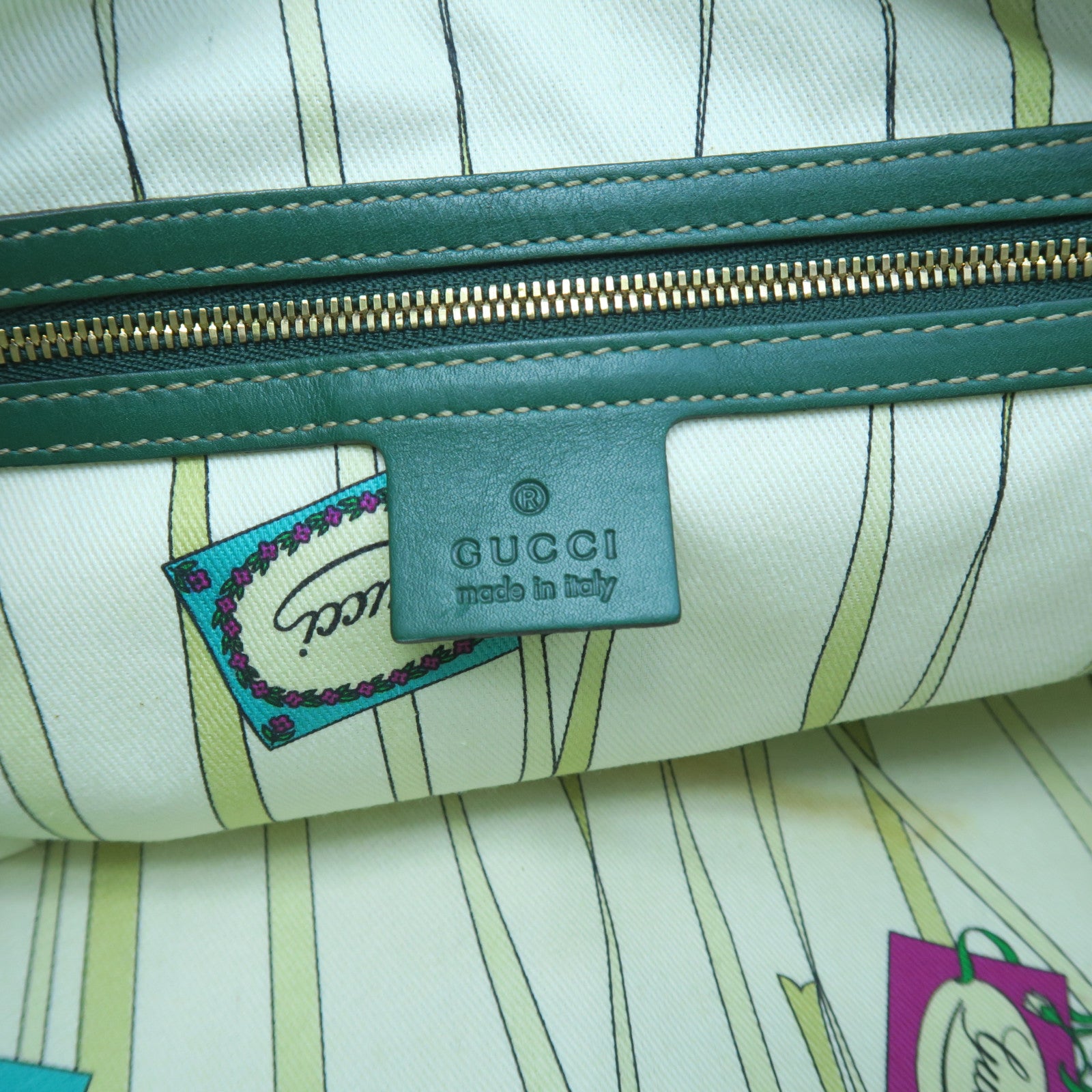 GUCCI 帆布Hand Bag金扣手挽袋啡色/绿色