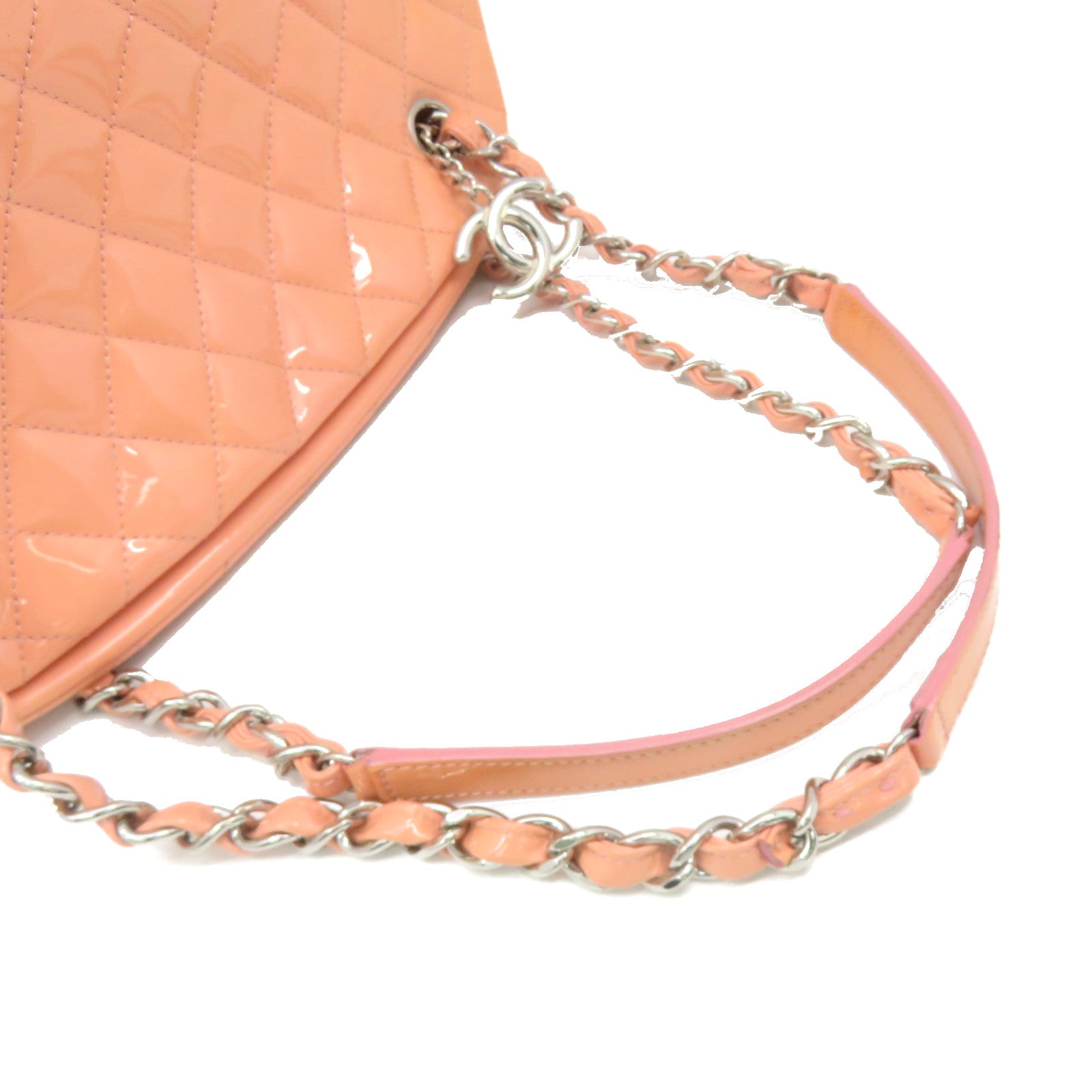 CHANEL 【激減優惠】菱格漆皮Chain Shoulder鏈帶肩背袋裸色