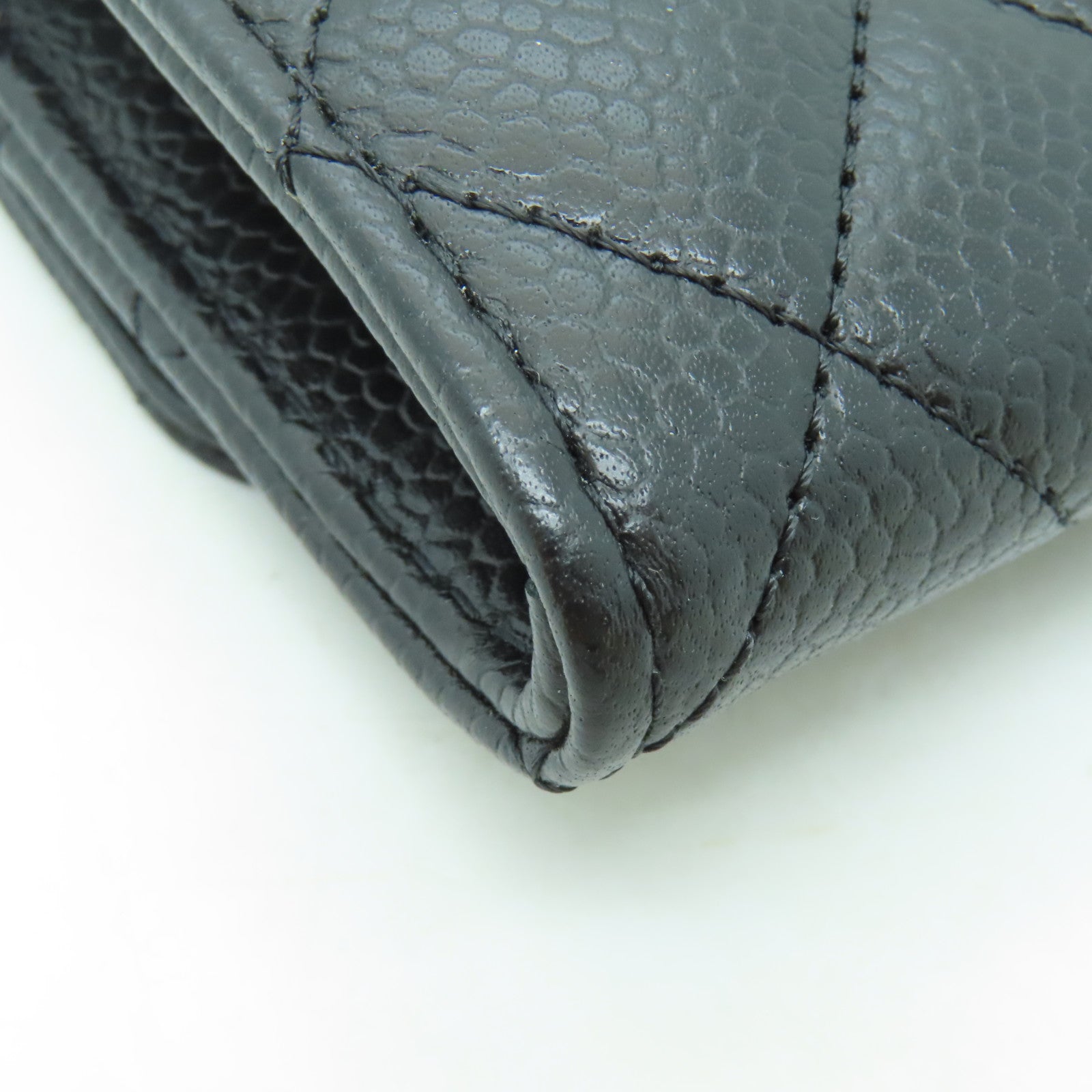CHANEL 菱格Caviar皮革Card Case銀扣卡片套黒色