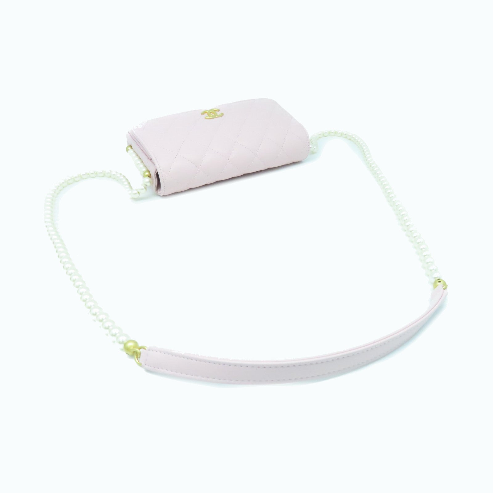 CHANEL 菱格牛皮皮革Chain Shoulder Bag金扣肩背袋粉红色