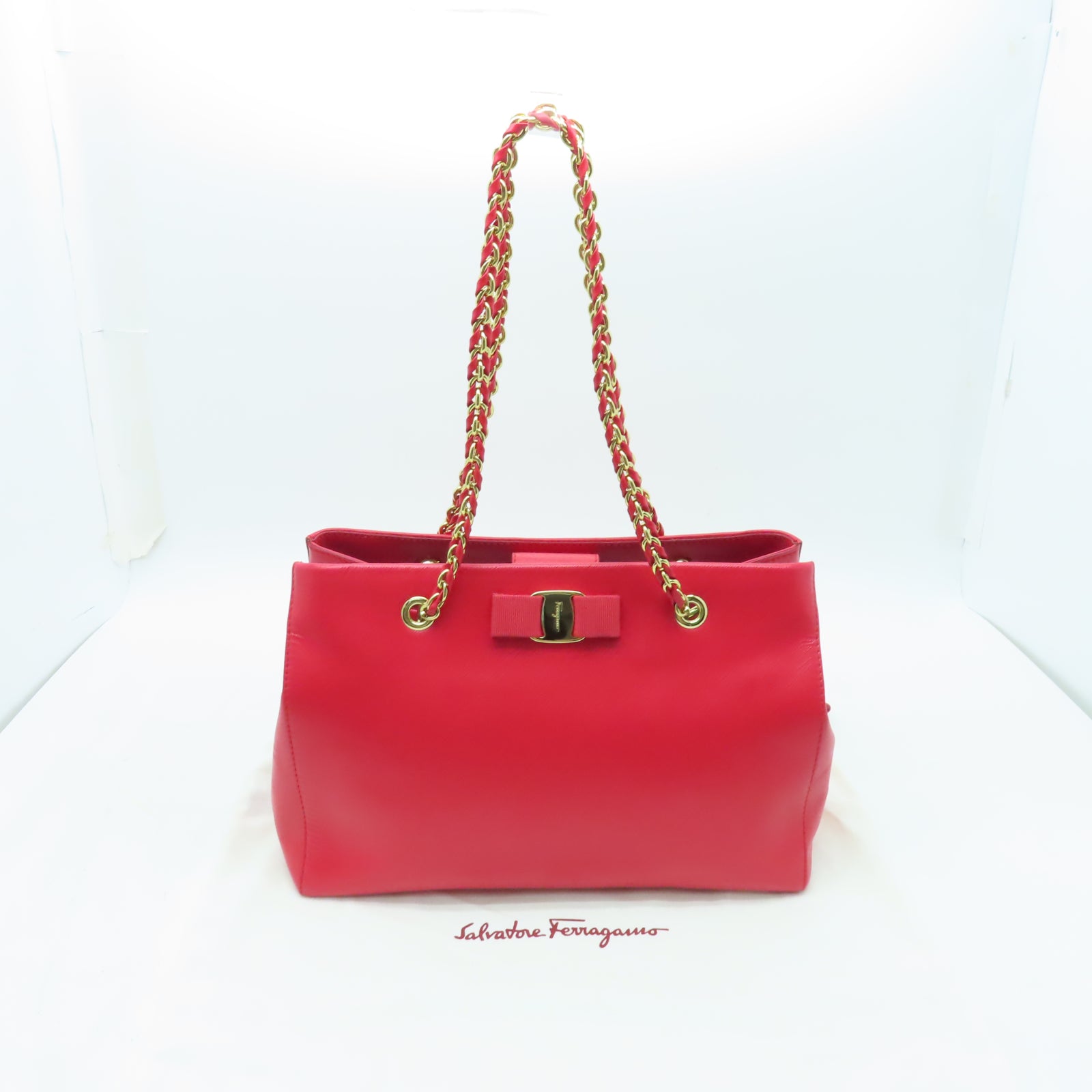 Salvatore Ferragamo 牛皮皮革Bow Handbag金扣肩背袋紅色
