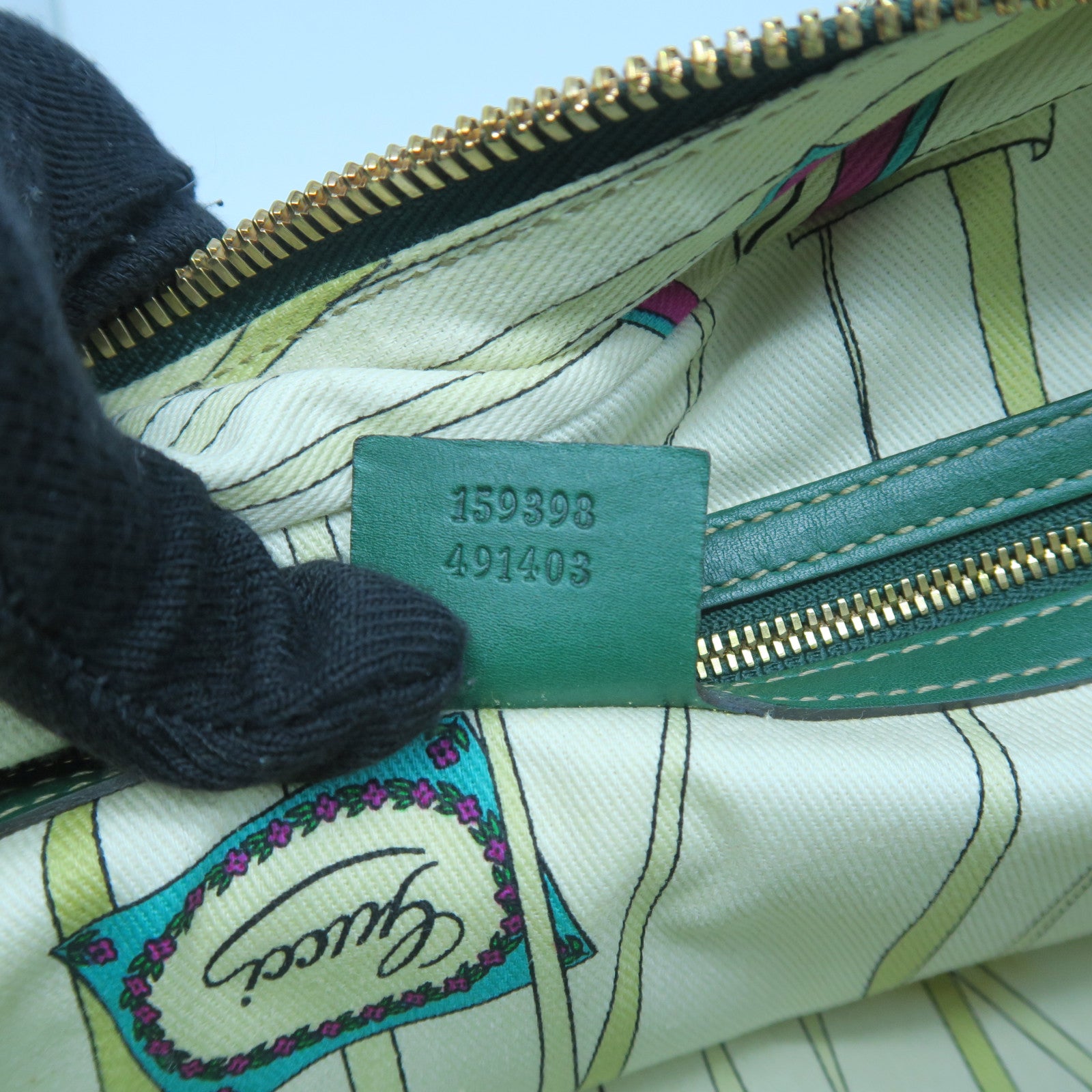 GUCCI 帆布Hand Bag金扣手挽袋啡色/绿色