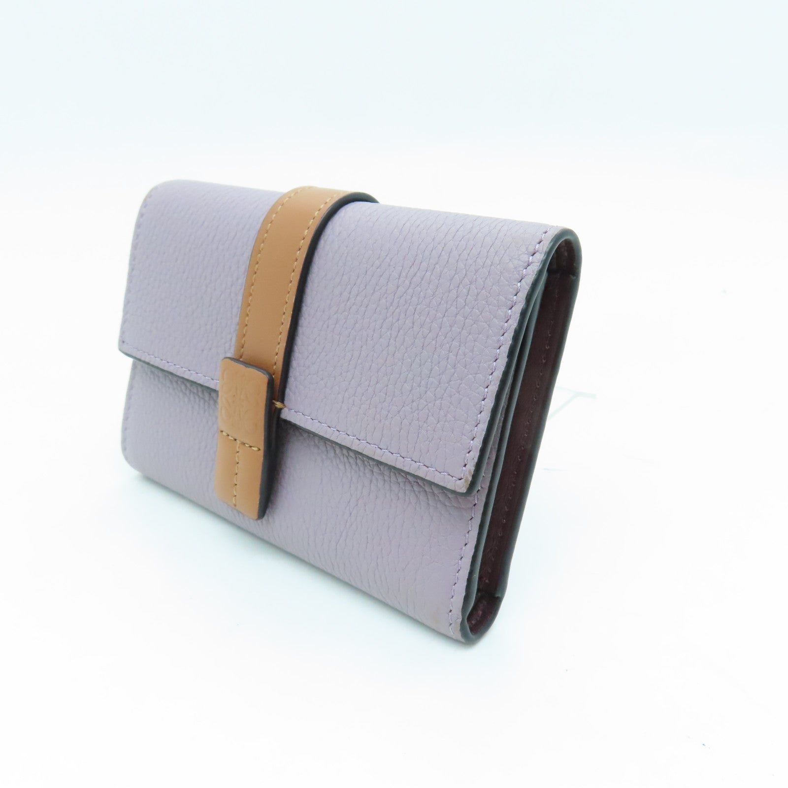 LOEWE Cowhide Leather Wallet Gold Buckle Wallet Purple