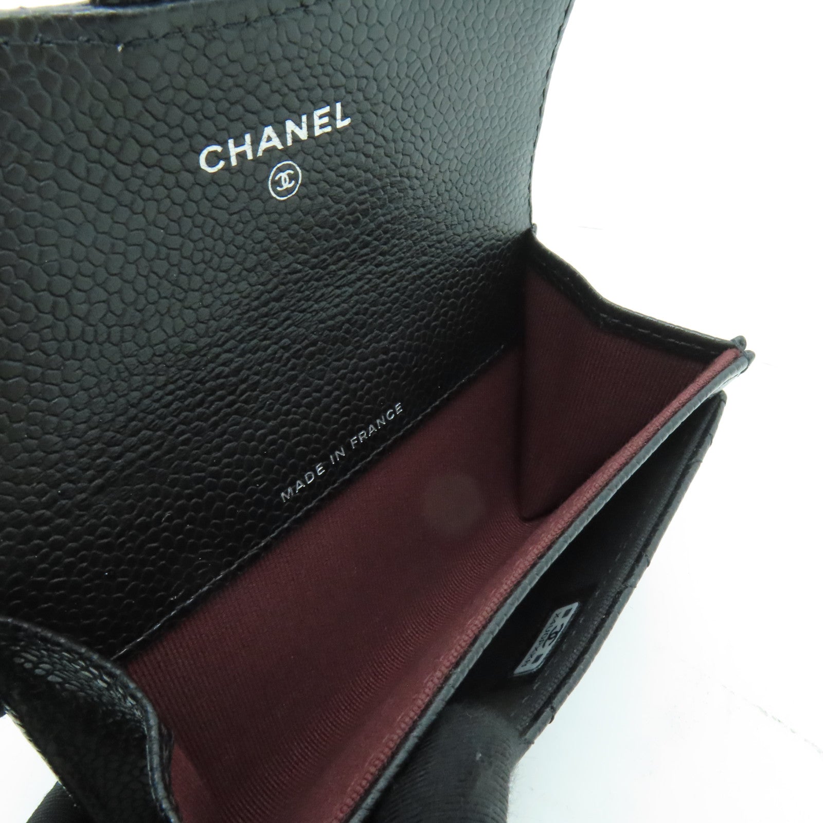 CHANEL 菱格Caviar皮革Card Case銀扣卡片套黒色