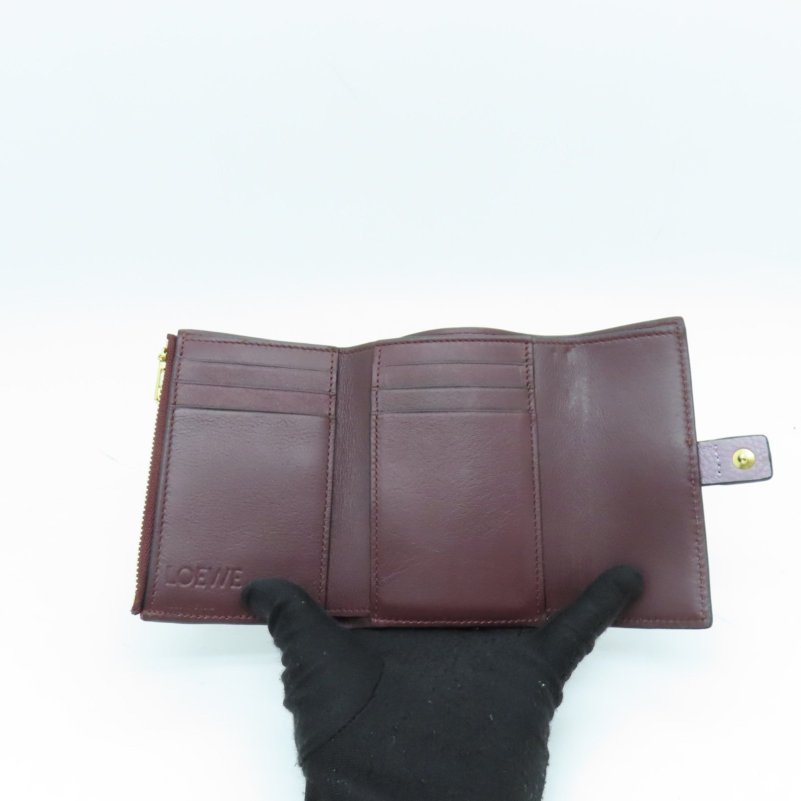 LOEWE Cowhide Leather Wallet Gold Buckle Wallet Purple