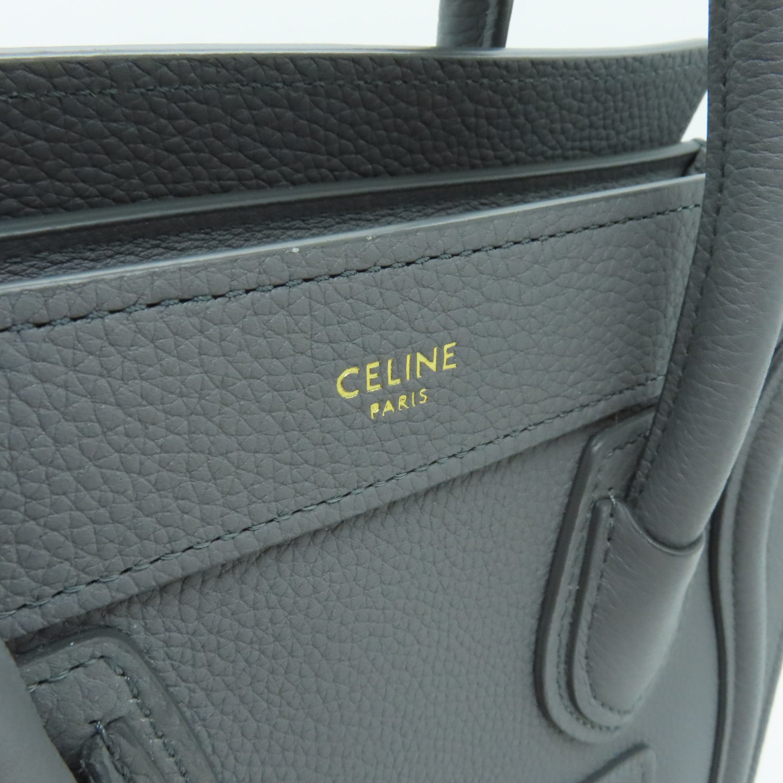 CELINE 牛皮皮革Nano Luggage金扣手挽肩背兩用袋灰色