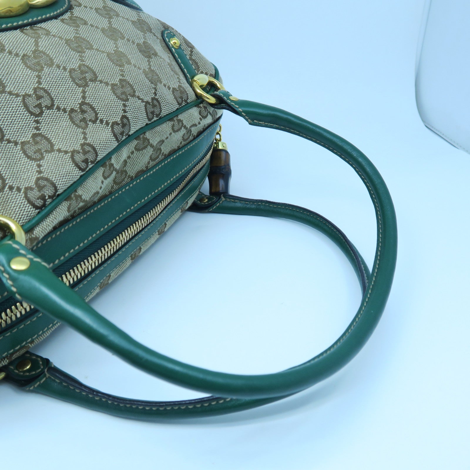 GUCCI 帆布Hand Bag金扣手挽袋啡色/绿色