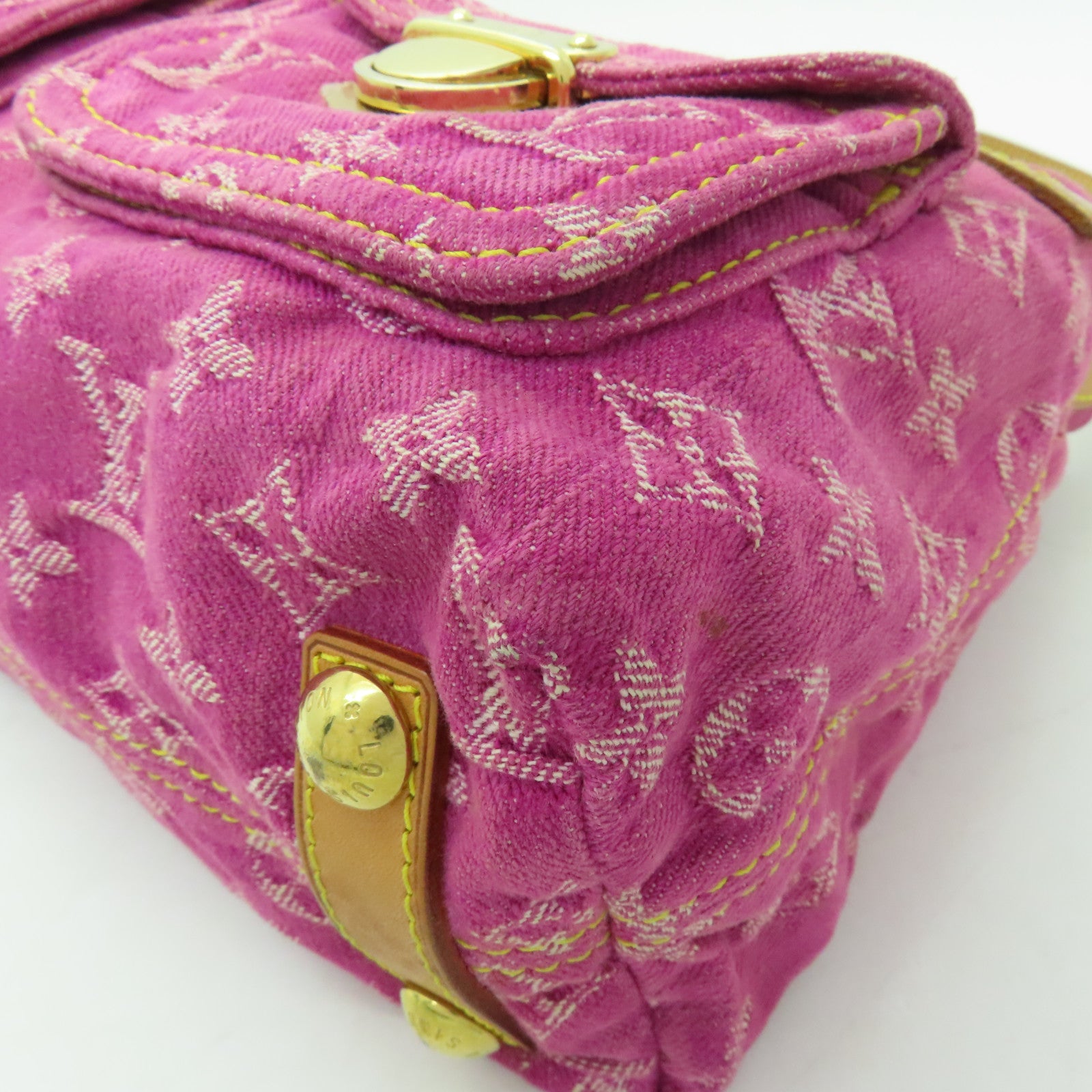 LOUIS VUITTON Monogram Denim Petit Noe金扣手挽肩背兩用袋粉紅色