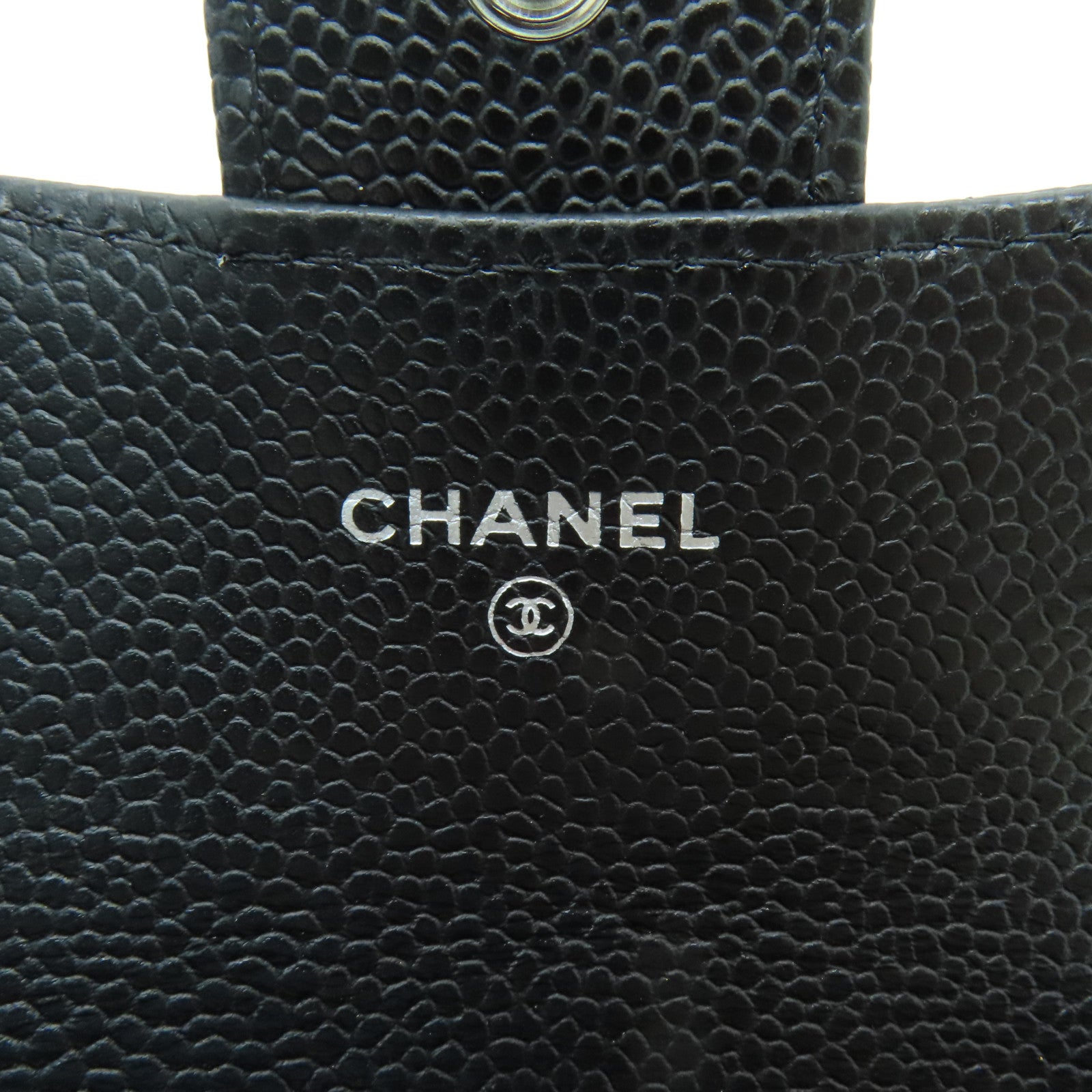 CHANEL 菱格Caviar皮革Card Case銀扣卡片套黒色